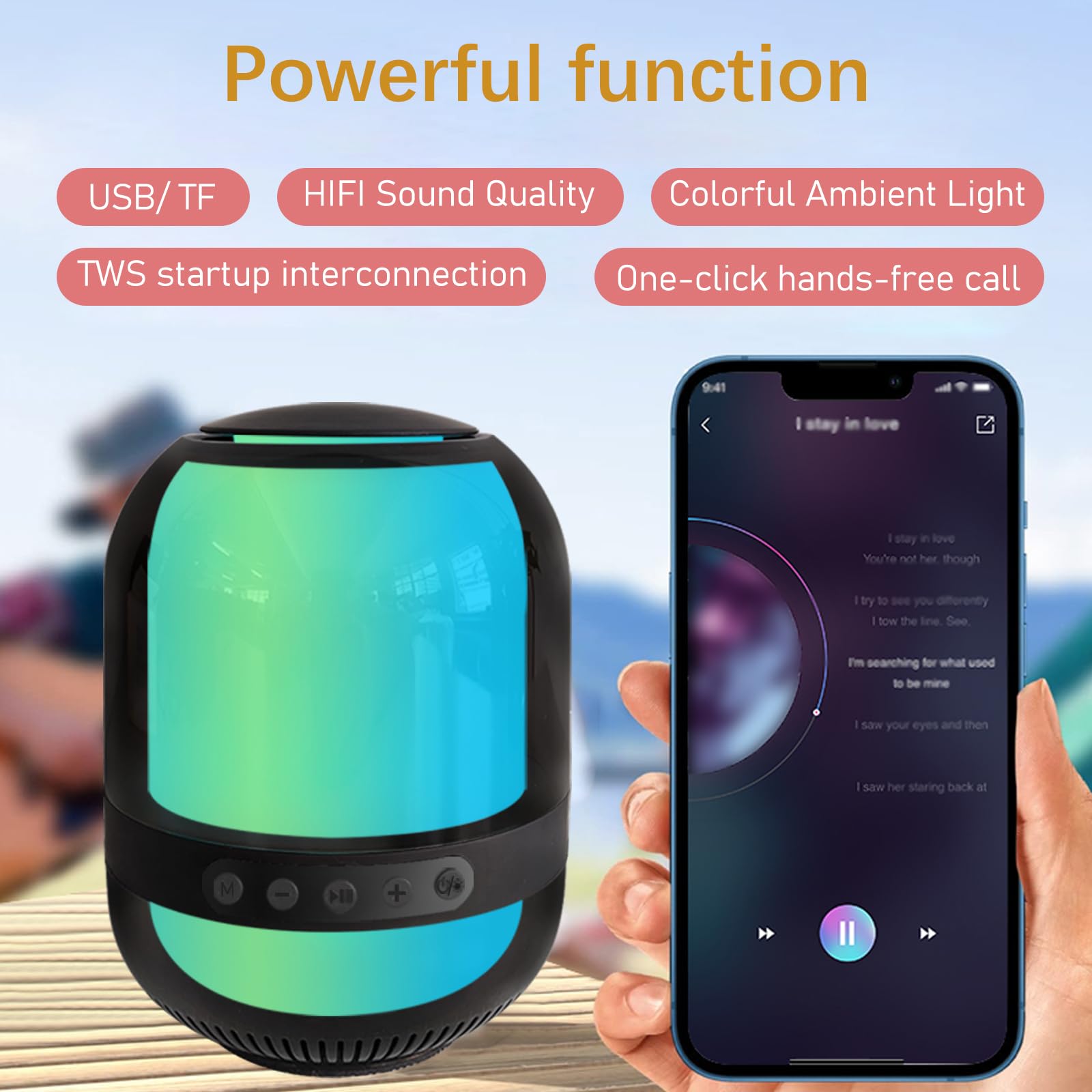 Elimavi M9 Portable Bluetooth Speaker - Wireless Outdoor Speaker with HD Sound, 20H Playtime, IPX5 Waterproof for Travel, Beach, Camping & Parties