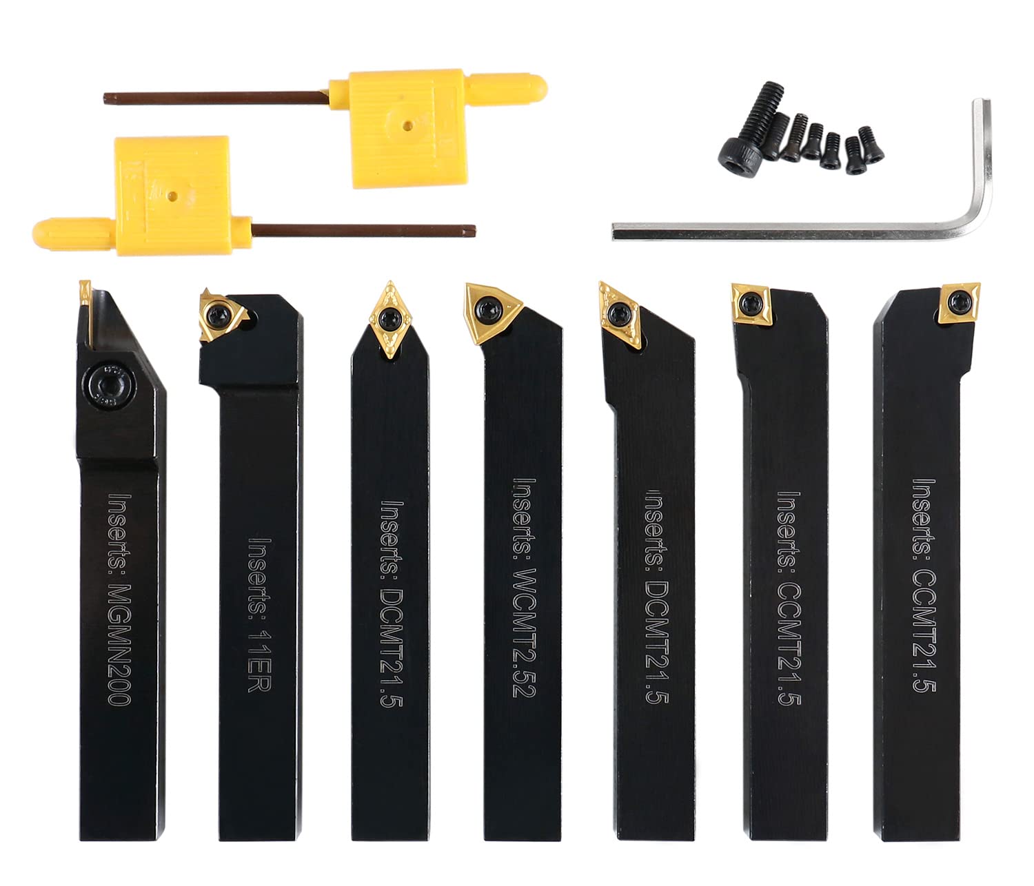 Accusize Industrial Tools 7-Piece 1/2'' Indexable Carbide Turning Tool Set with Fitted Case (2387-2004) - Perfect for Lathe Turning, Facing, and Threading Operations in Metalworking