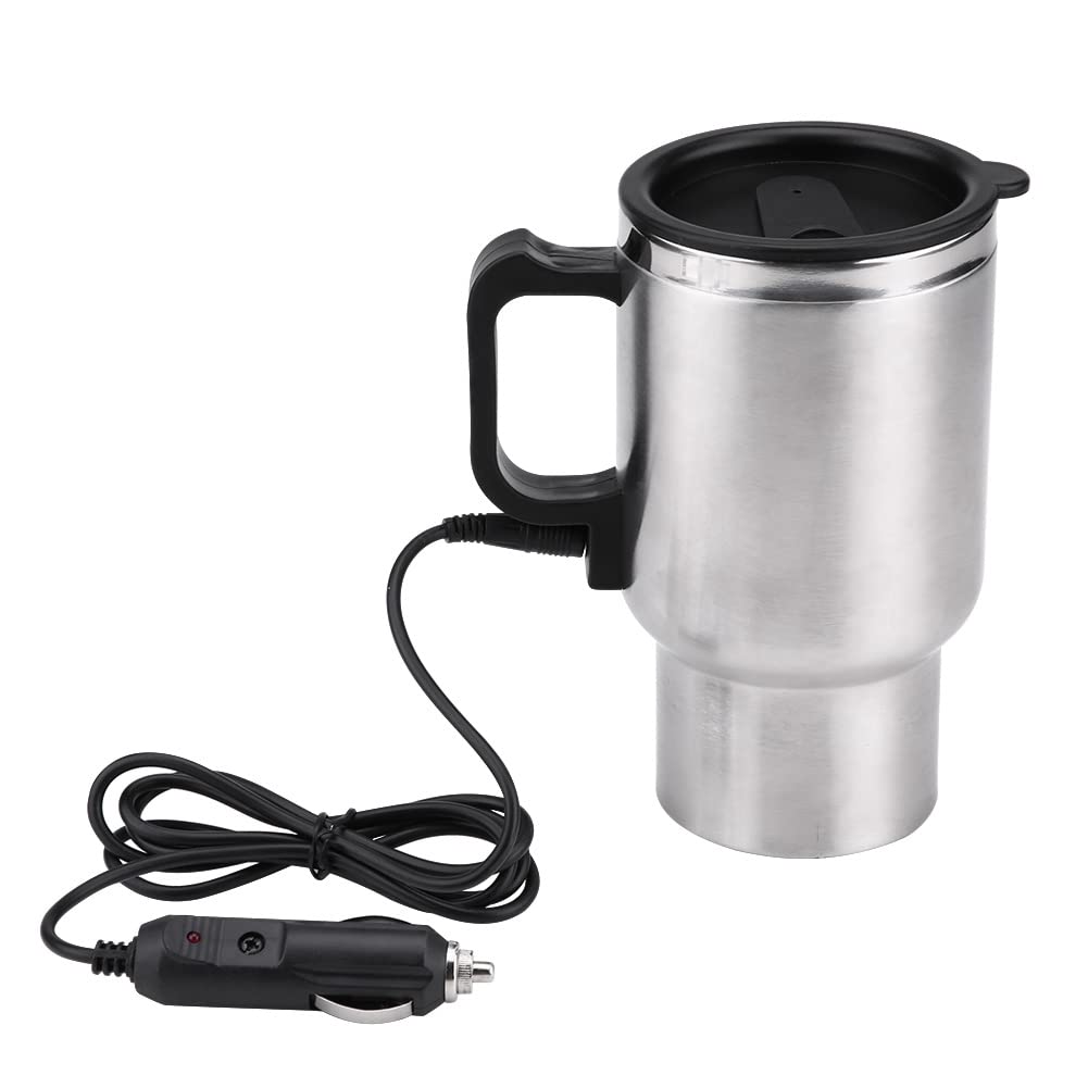 12V 450ml Electric Car Kettle - Stainless Steel Travel Heating Cup for Coffee & Tea - Portable Hot Water Kettle with Cigarette Lighter Plug - Perfect for Road Trips, Camping & Office Use