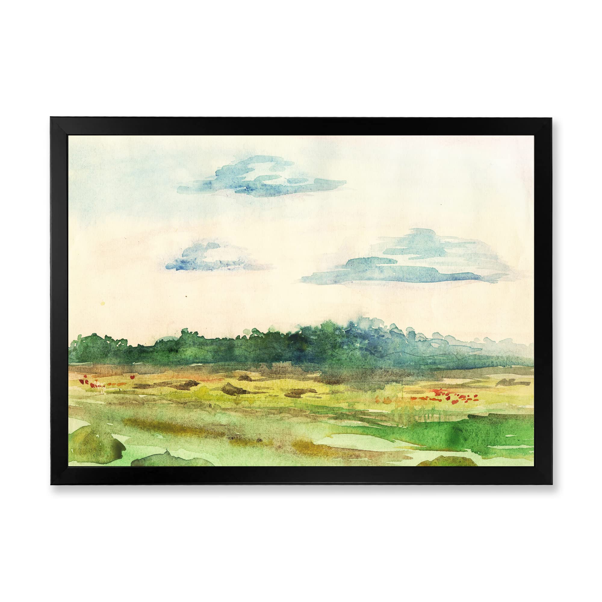 DesignQ Green Blossoming Summer Landscape Traditional Framed Wall Art - Hand Painted Canvas Painting for Living Room, Bedroom, Office Decor - Perfect Gift for Housewarming & Home Interior Design
