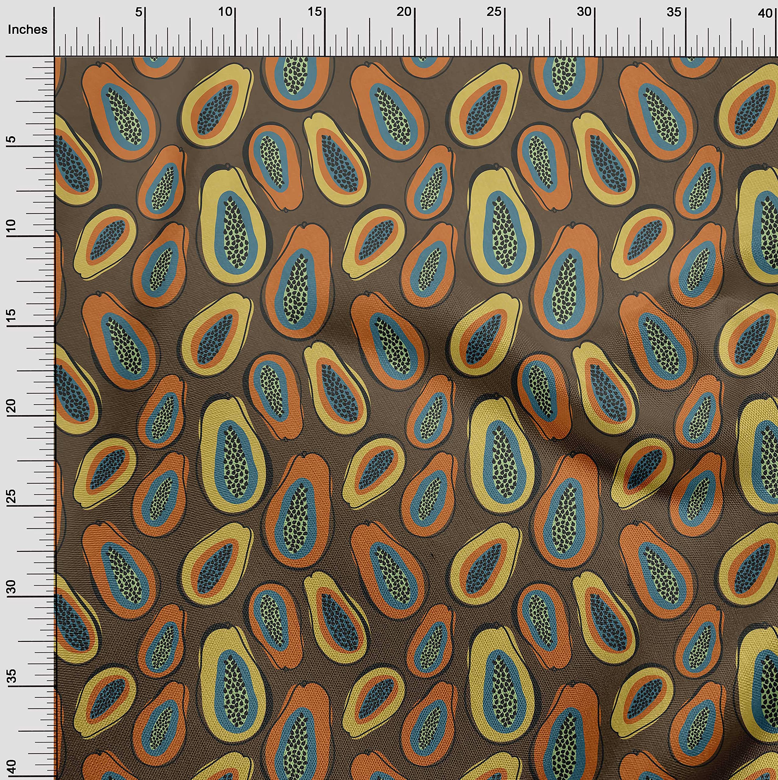 oneOone Rayon Brown Fabric with Papaya Print - 56 Inch Wide for DIY Clothing & Sewing Projects - Perfect for Dresses, Skirts, and Home Decor