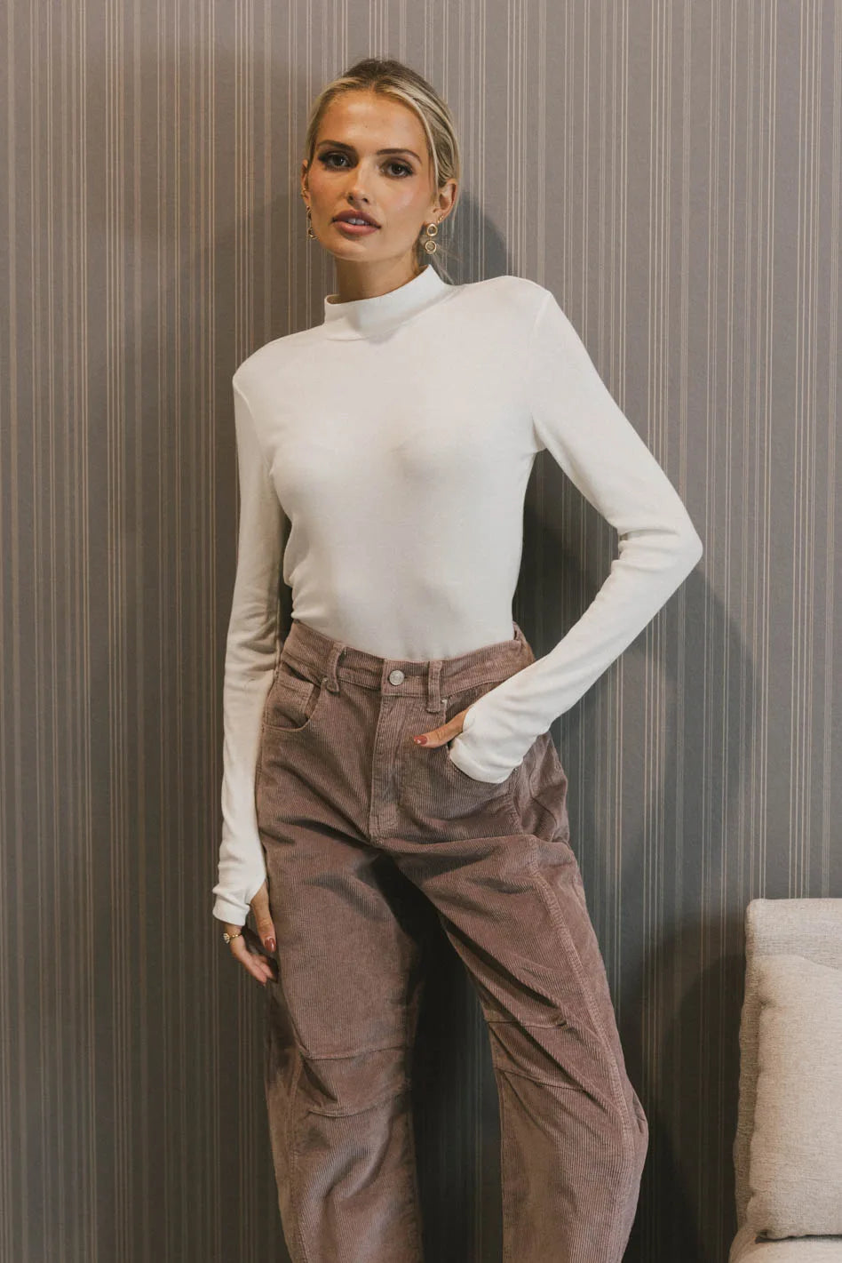 Alani Mock Neck Top in Ivory - Elegant Women's Blouse for Work, Date Night & Casual Wear | Soft & Comfortable Fabric