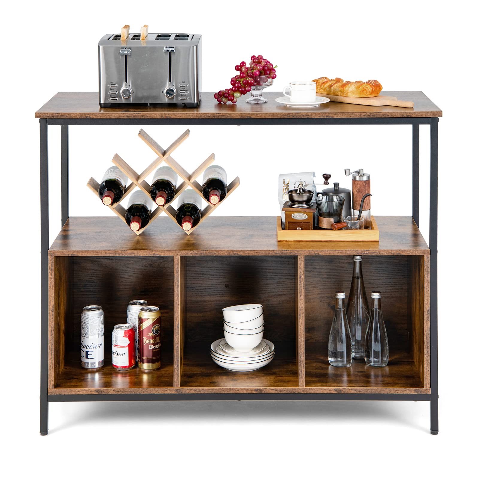 LOKO Rustic Brown Buffet Cabinet with Open Shelves & 3-Cube Storage - 43.5