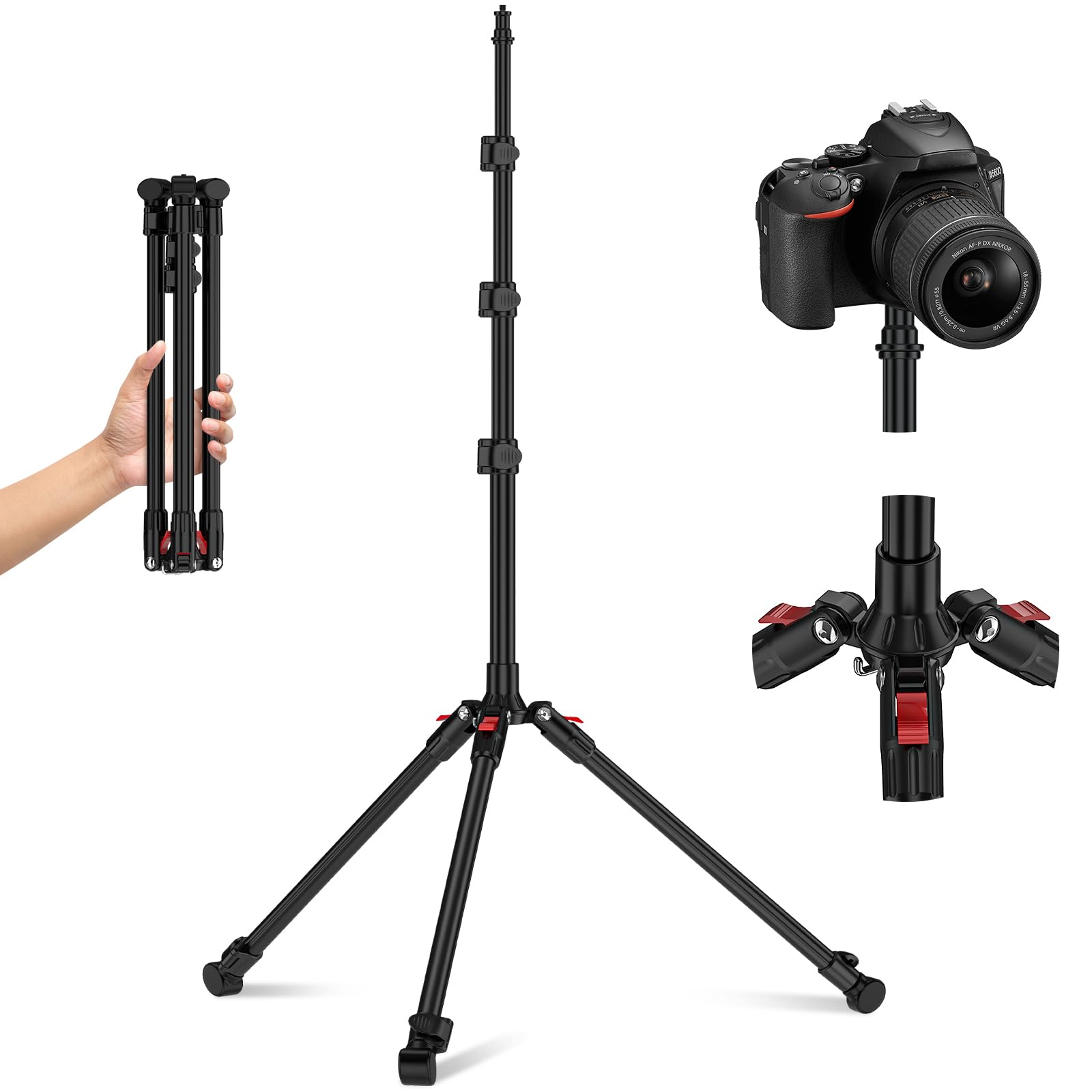 Anautin 6.6ft/2m Extendable Light Stand Tripod - Heavy Duty 13lb/6kg Studio Lighting Stand for Photography, Flash, Strobe, Webcams & Softbox - Perfect for Travel, YouTube Videos & Home Studio Lighting