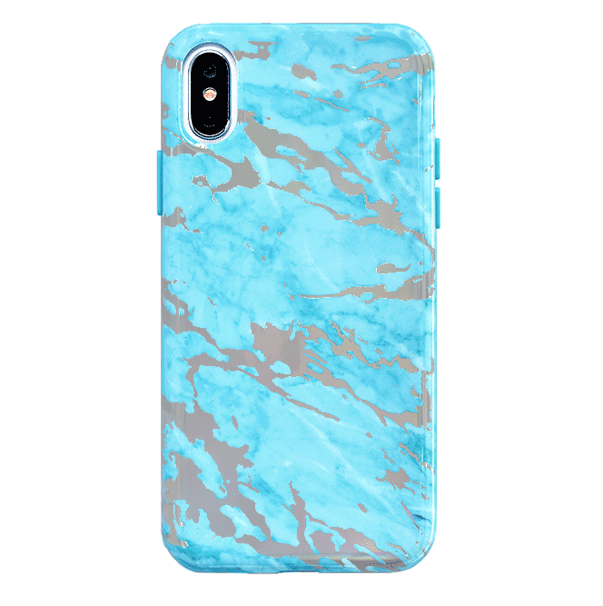 Blue Marble Holo Chrome iPhone Case - Shatterproof Protective Cover with Glitter Reflective Design for iPhone 13/14/15 - Perfect for Everyday Use, Parties & Gifting