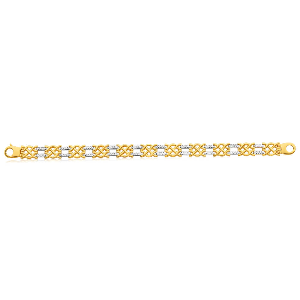 9ct Yellow Gold & White Gold Dazzling Fancy Bracelet for Women - Elegant Fashion Jewelry Gift for Birthday, Anniversary & Special Occasions