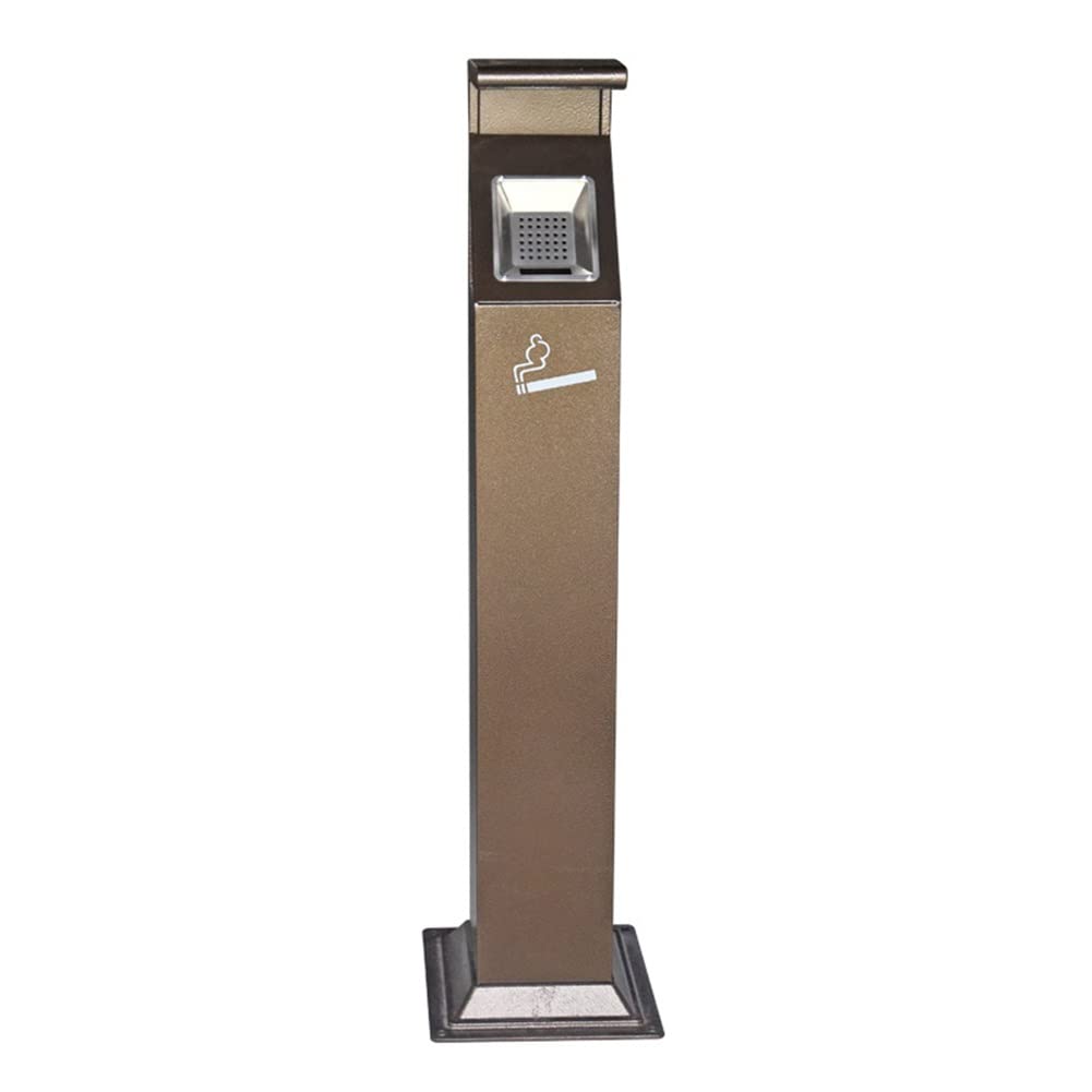 XXIOJUN Outdoor Ashtray - Vertical Cigarette Butt Disposal Post with Lid, Durable Brown Trash Bin for Cigarette Waste (29x29x117cm) - Perfect for Garden, Patio, Shopping Mall, Hotel & Public Smoking Areas