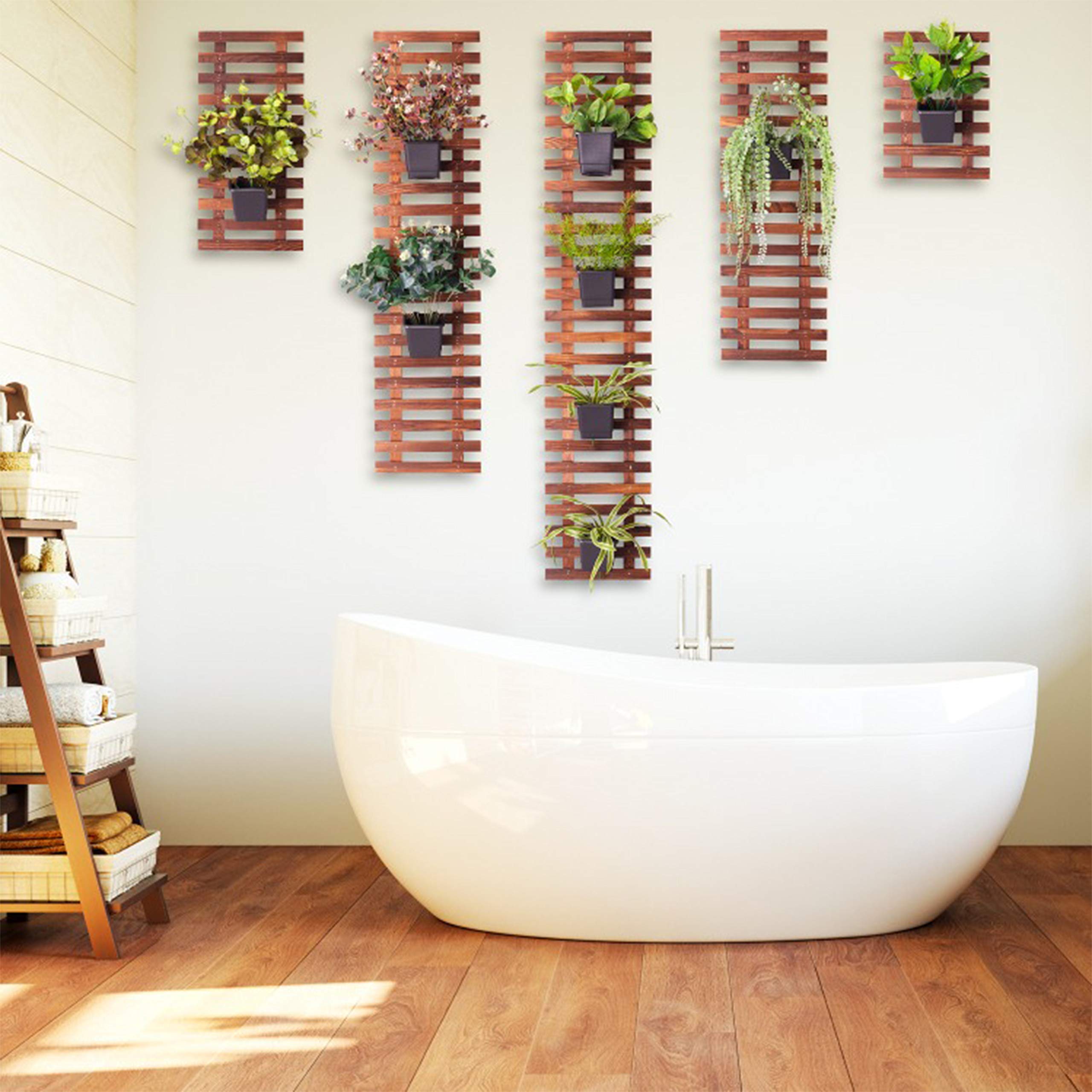 ShopLaLa Large Hanging Wall Planters for Indoor Plants - 5 Pack Wooden Wall Decor for Bathroom, Living Room & Home | Vertical Garden Shelves in 5 Sizes | Farmhouse Vintage Rustic Style | Perfect for Small Spaces, Apartments & Urban Gardening