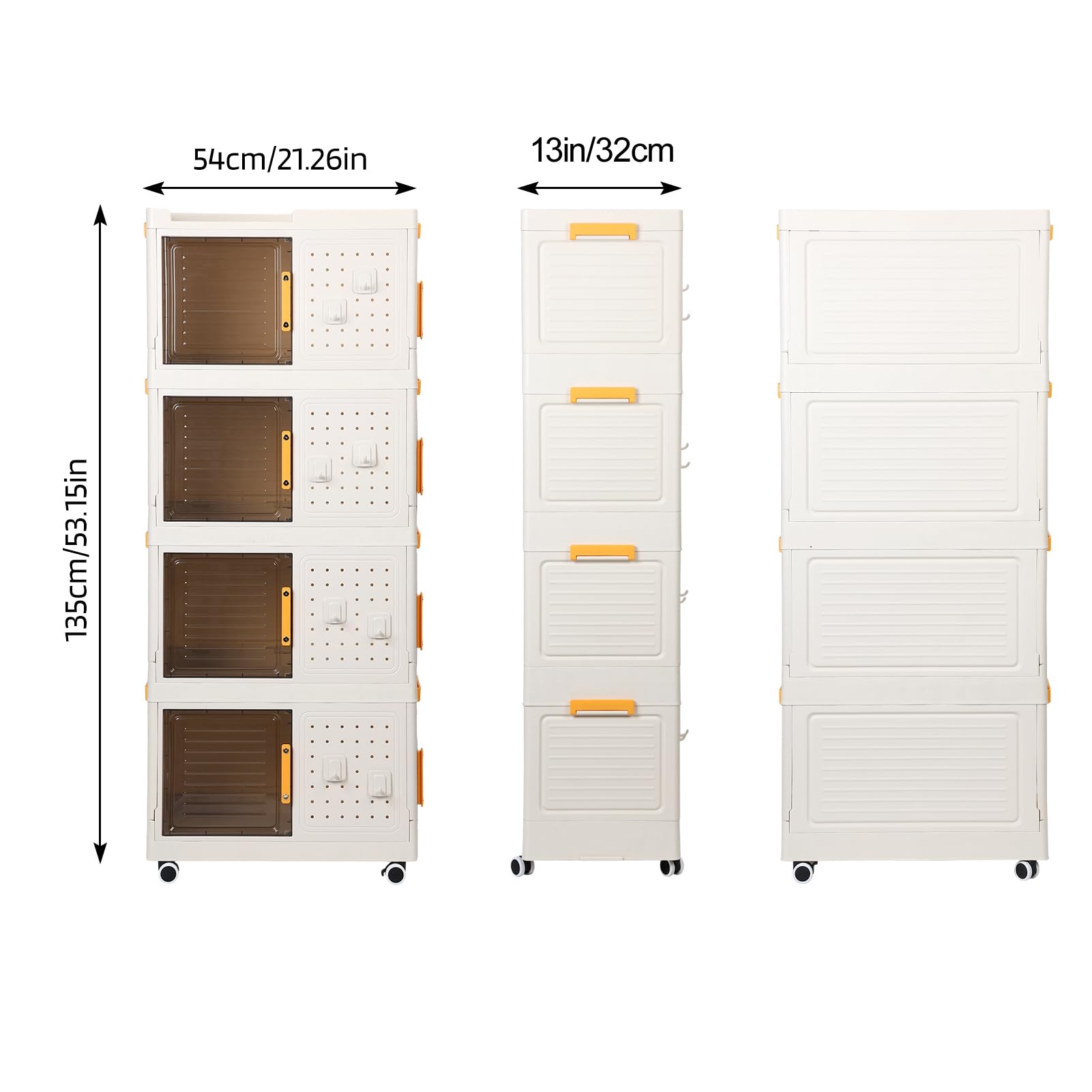 Foldable Storage Bins with Lids - 4-Layer Stackable Collapsible Organizer Box, Wheeled Storage Cabinet & Clear Plastic Closet Organizer for Bedroom, Living Room, Office, Dorm - Perfect for Clothes, Toys, Books & Home Organization