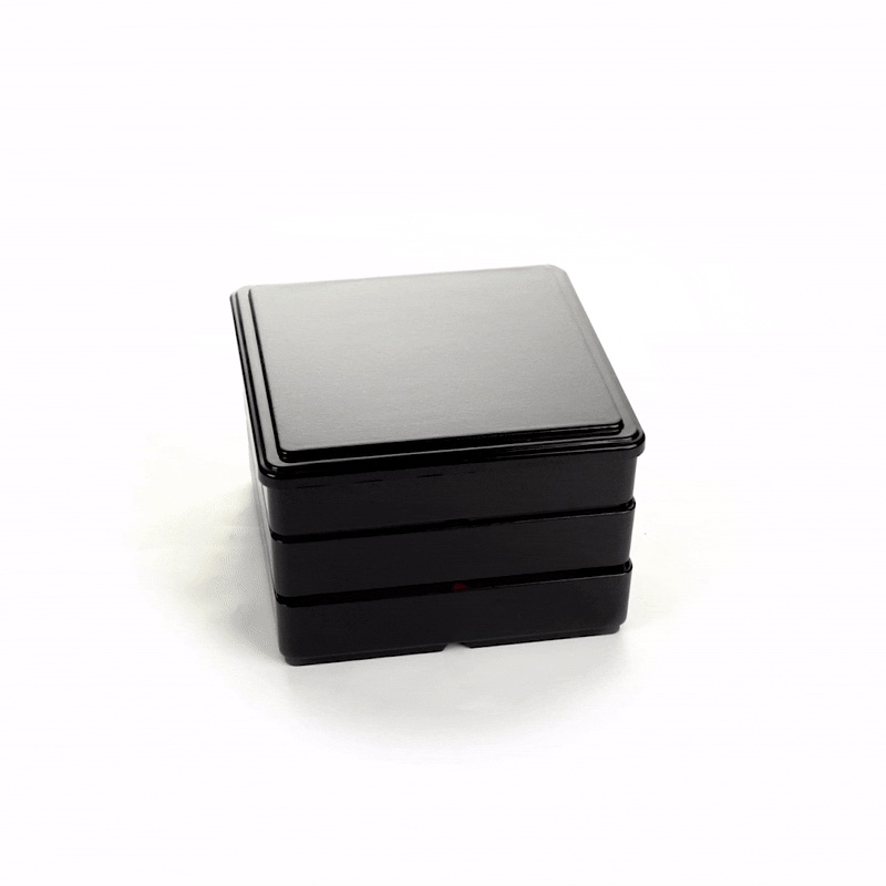 Premium Japanese Bento Box - 3-Layer Square Lunch Container with 4 Compartments, Black & Red Design (8.25