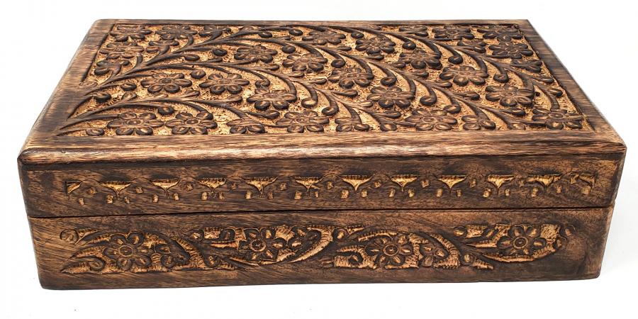 Handcrafted Floral Carved Wooden Jewelry Box - Perfect for Gift Giving, Home Decor & Jewelry Storage