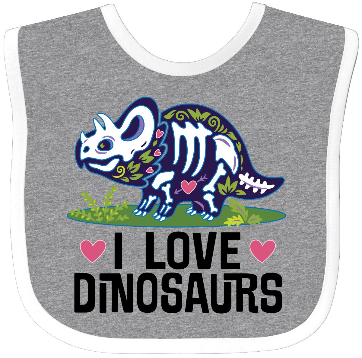 Inktastic Girl Dinosaur I Love Dinosaurs Baby Bib - Soft Cotton Drool Bib for Toddlers, Cute Dinosaur Print for Baby Girls, Perfect for Feeding Time & Playtime