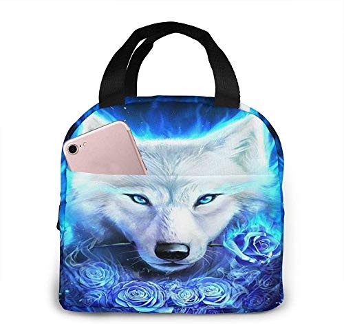 Blue Galaxy Wolf with Rose Insulated Lunch Bag - Reusable Thermal Tote for Men, Women & Kids - Perfect for Work, School, Travel & Picnics - Food Container & Lunch Box for Daily Use