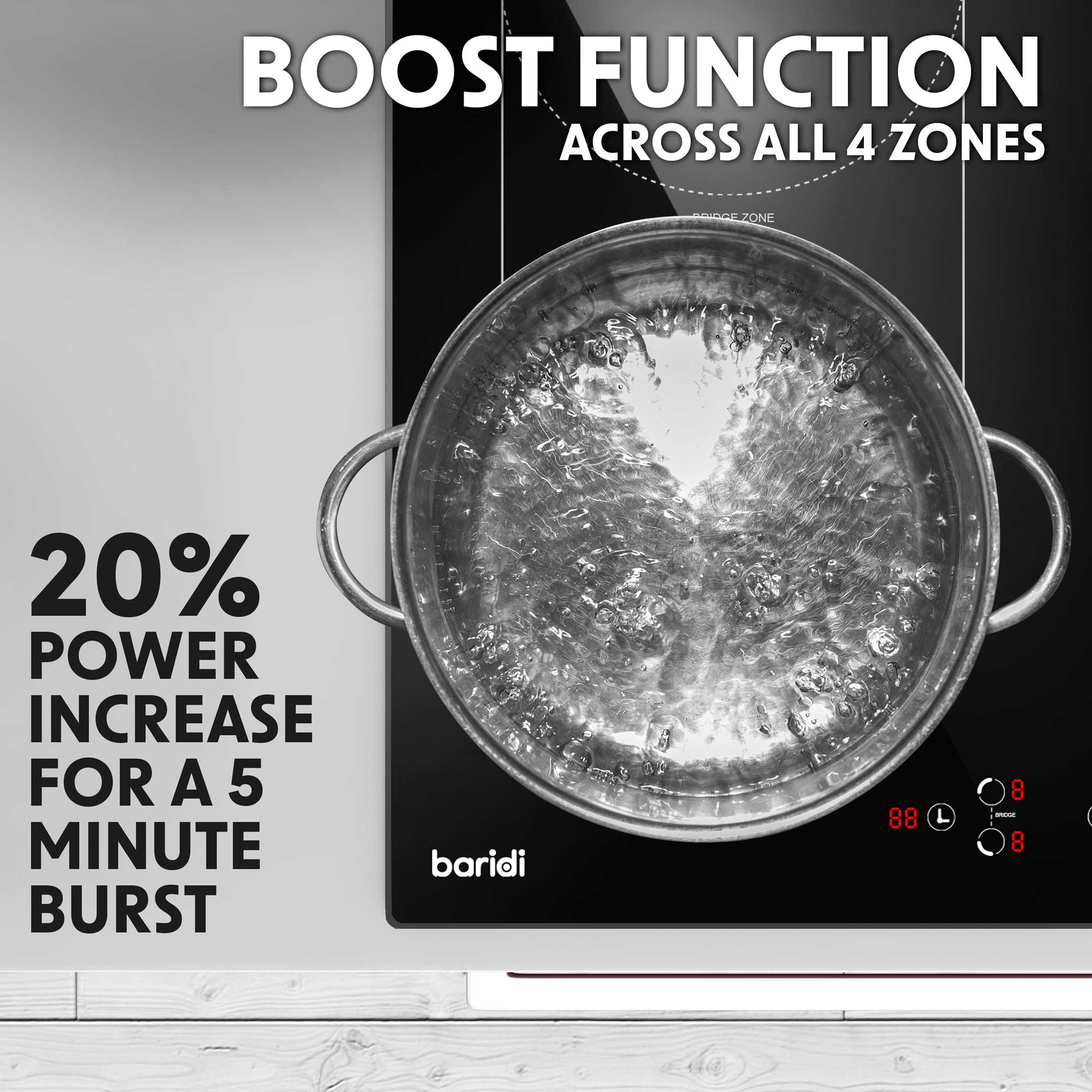 Baridi 60cm 4-Zone Induction Cooktop with Boost Function - 9 Power Levels, 2800W, DH178 - Perfect for Home Kitchens, Restaurants & Fast Cooking