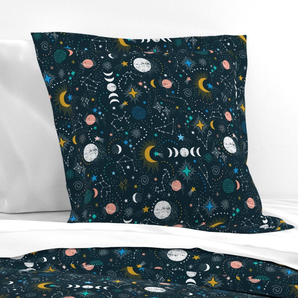 Custom Night Sky Astrology Euro Sham - Cotton Sateen Flanged Edge Pillowcase with Zodiac, Sun Signs, Constellations & Planets Print | Perfect for Astronomy Lovers' Bedroom Decor