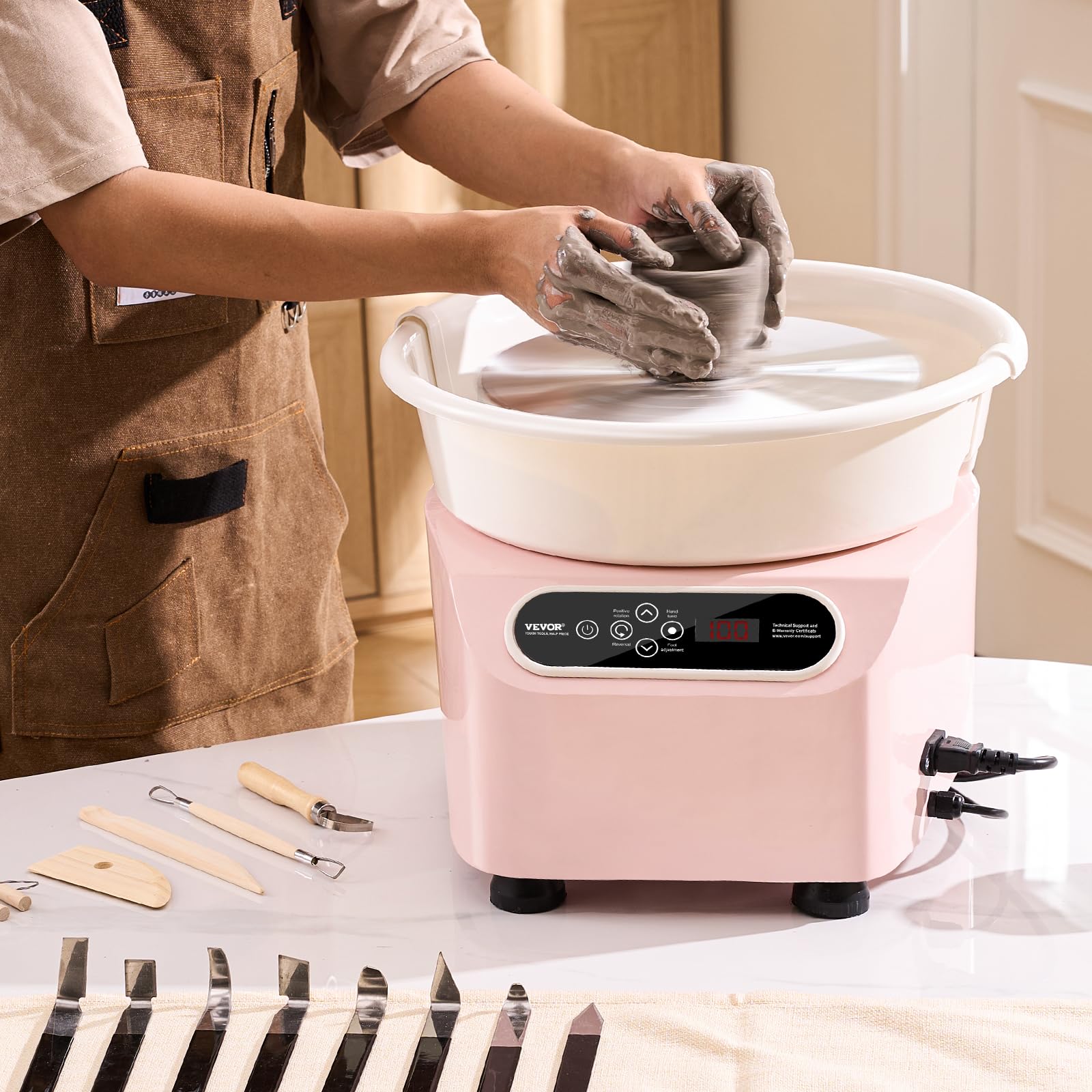 VEVOR 11 Inch Electric Pottery Wheel - 450W Ceramic Shaping Machine with Foot Pedal & LCD Touch Screen for DIY Clay Art, Ceramics, and Home Decor Projects - Pink Forming Tool for Artists and Crafters