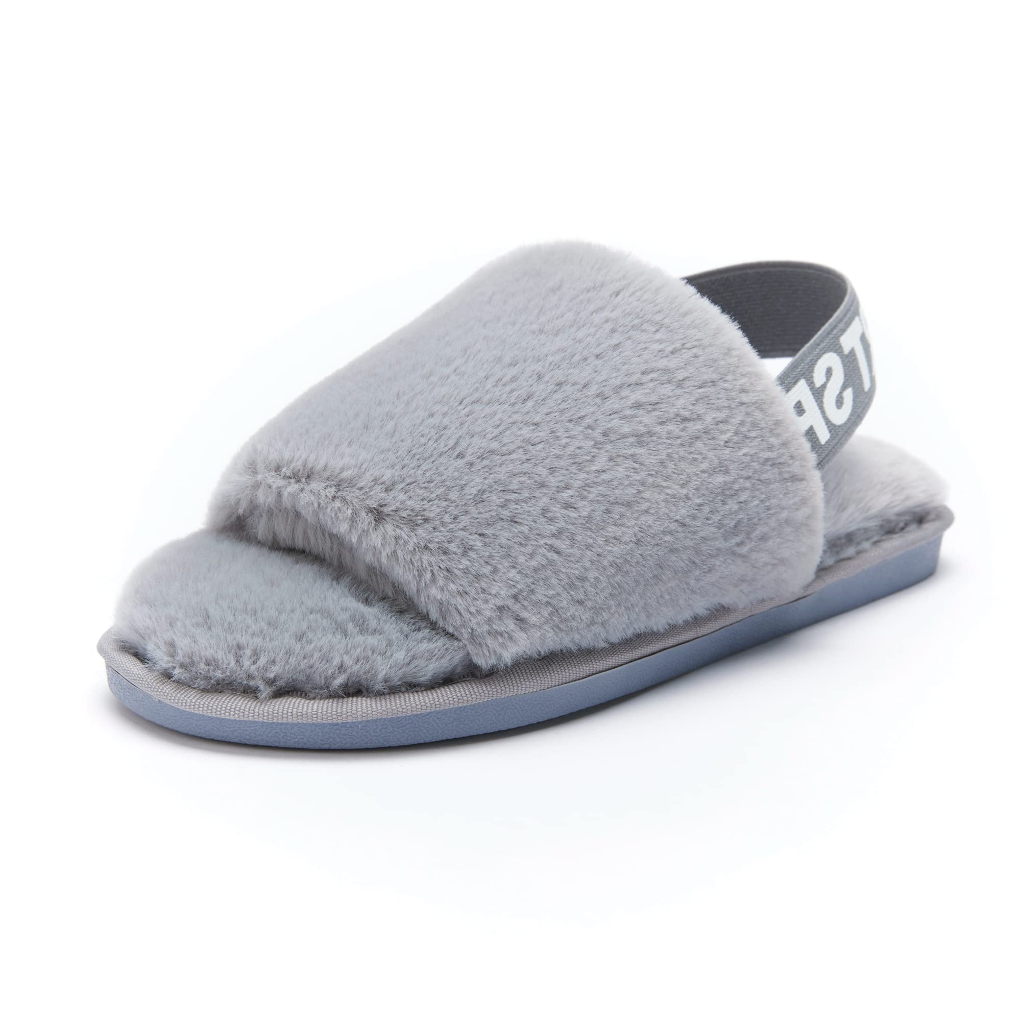 Women's Fuzzy Slide Sandals with Strap - Plush Faux Fur House Slippers for Indoor/Outdoor Use - Warm & Cozy Open-Toe Bedroom Shoes for Relaxing at Home, Lounging or Quick Errands