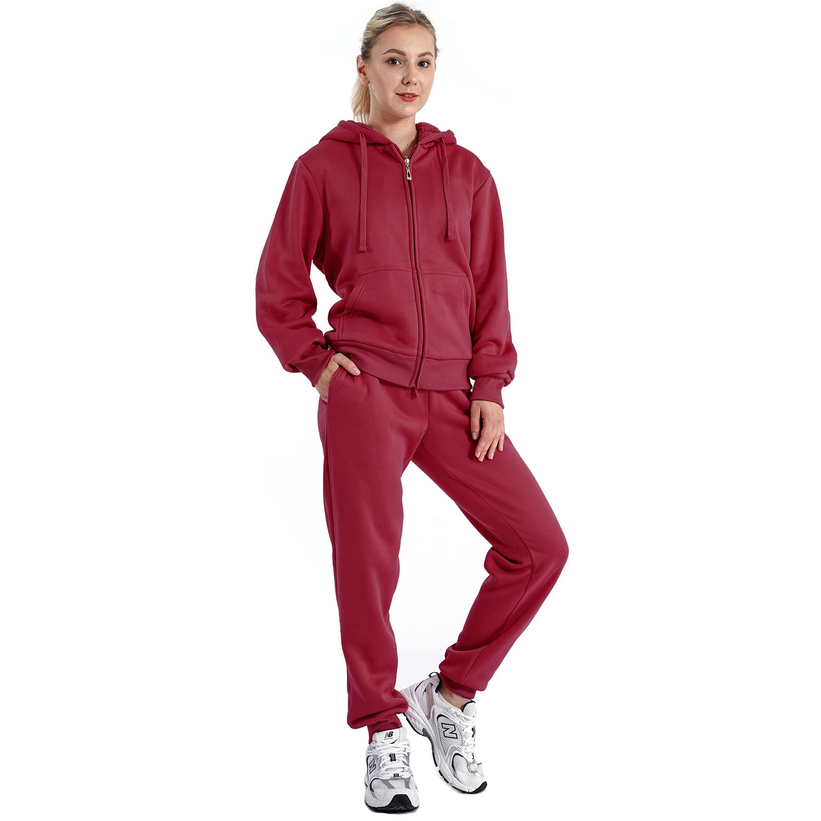 Women's 2-Piece Fleece Sherpa Lined Hoodie & Sweatpants Set - Warm Winter Jogging Suit for Running, Yoga & Lounge Wear - Cozy Tracksuit Outfit for Women