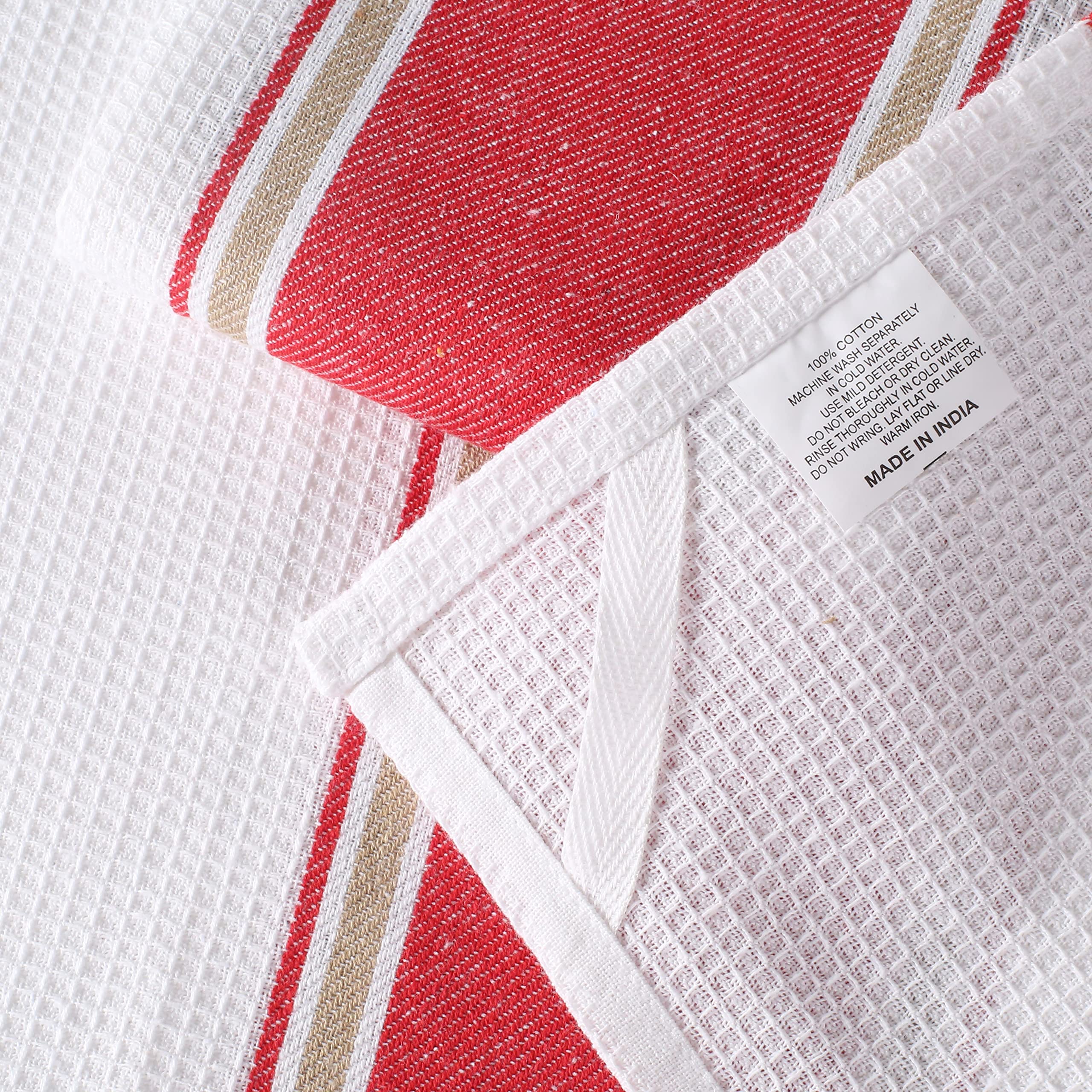 LFH Premium 100% Cotton Dish Towels Set - Super Absorbent & Quick Dry Kitchen Towels for Washing Dishes, Cleaning Countertops & Bar Use (18x28 Inches, Red) - Ideal for Daily Kitchen Cleaning, Dish Drying & Household Chores