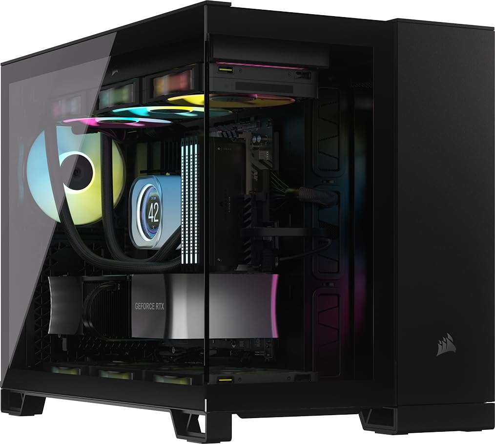 CORSAIR iCUE LINK 2500X RGB Small-Tower mATX Dual Chamber PC Case - Panoramic Tempered Glass - Reverse Connection Motherboard Compatible - 2x CORSAIR RX120 RGB Fans Included - Black | Gaming PC Build, Streaming Setup, Home Office Workstation