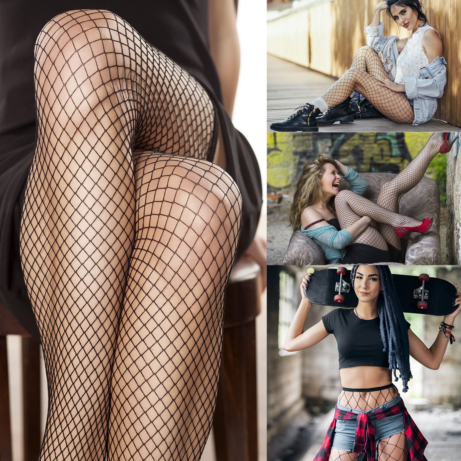 YOGINGO Women's Black Fishnet Tights - Thigh High Stockings, Plus Size One Size Fits All | Sexy Lingerie, Cosplay, Night Out & Halloween Costume Accessories