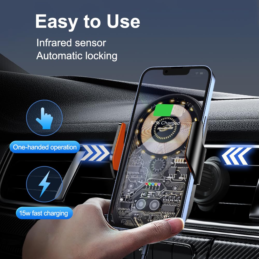 Qi 15W Fast Wireless Car Phone Mount & Charger - Universal Air Vent Auto Clamp Holder for iPhone, Samsung (4.7-7.2 Inch) | Hands-Free Driving & Safe Navigation