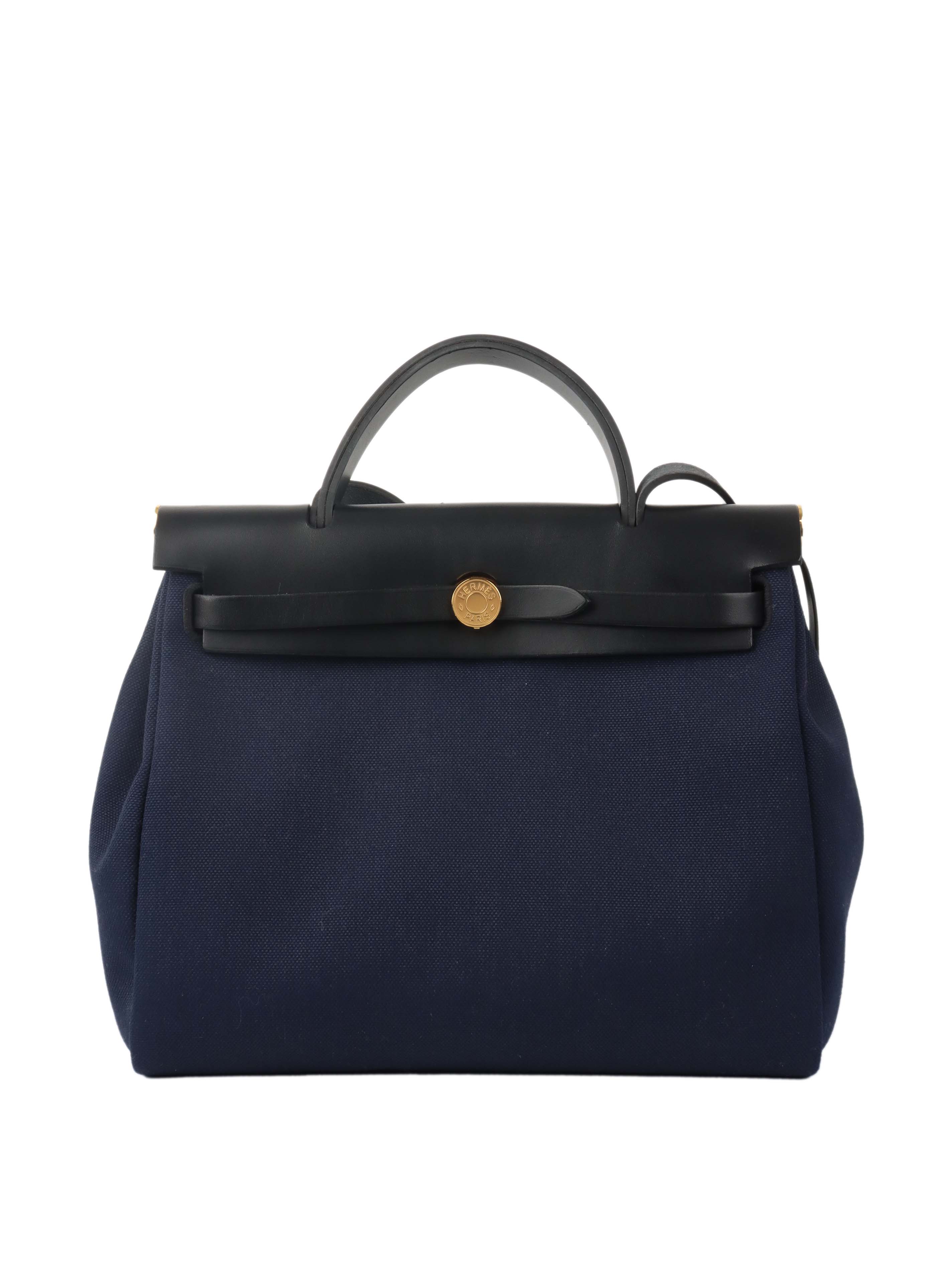 Hermes Herbag Zip 31 Backpack - Blue Marine/Black Leather Shoulder Bag for Women | Luxury Handbag for Work, Travel & Everyday Use