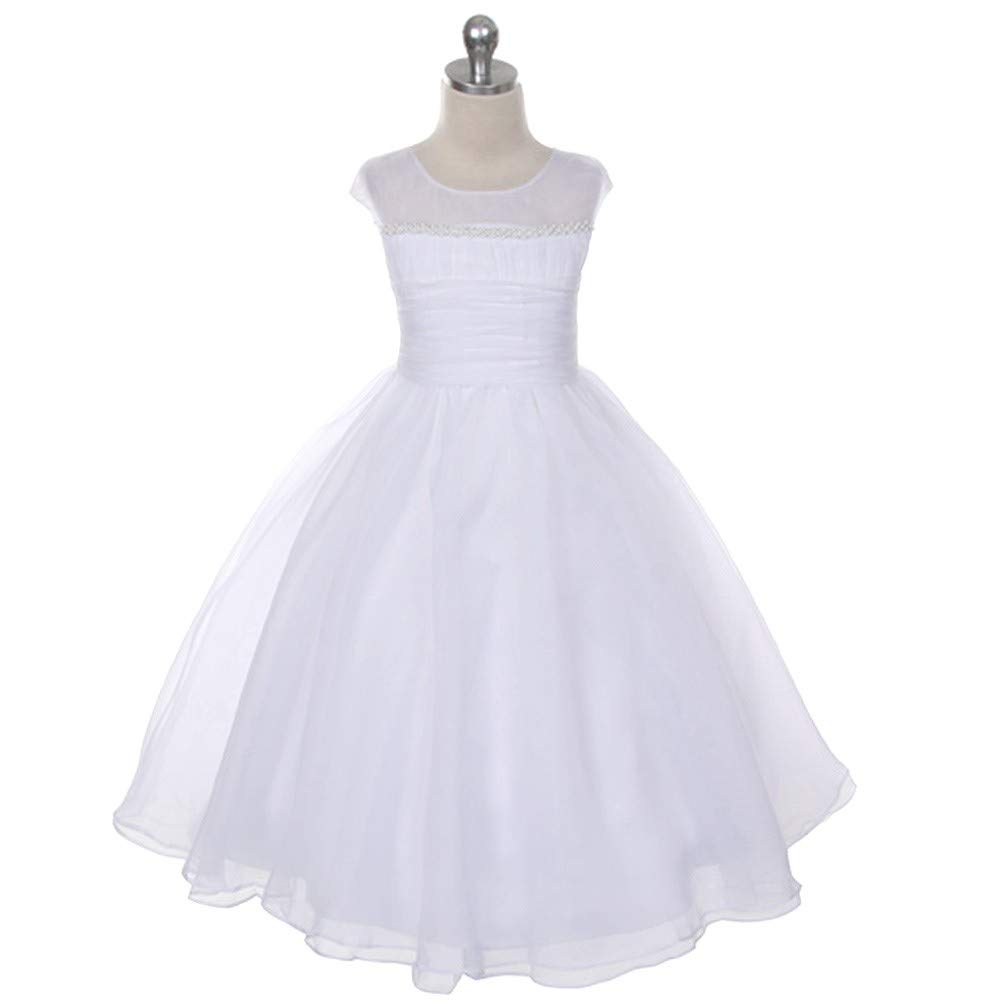 Girl's White Pearl Satin Organza First Communion Dress - Size 4 | Elegant Flower Girl & Baptism Gown for Special Occasions