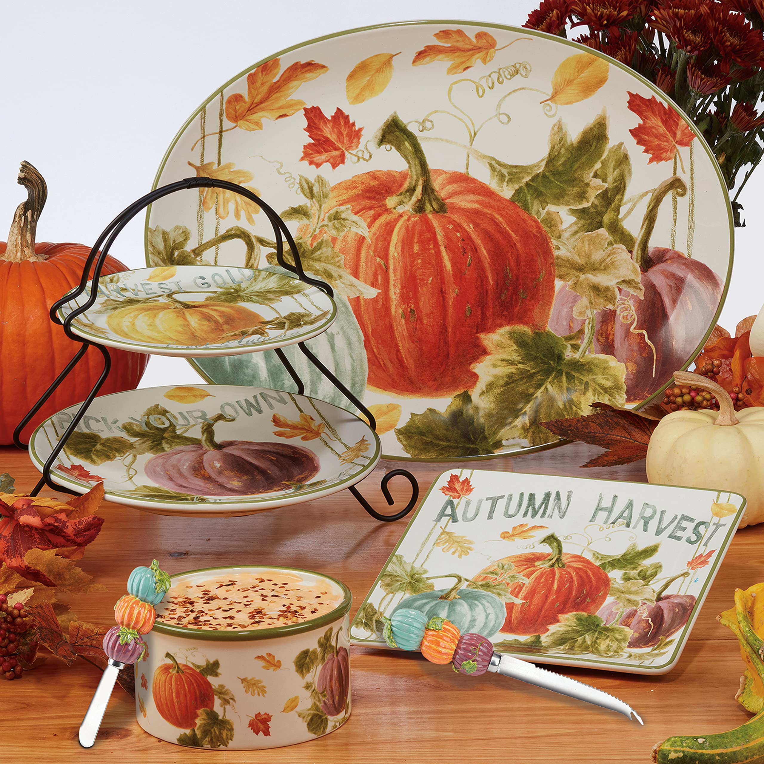 Certified International Autumn Harvest 4-Piece Square Canape & Luncheon Plate Set - Elegant Small Appetizer Plates for Parties, Tea Time & Holiday Gatherings
