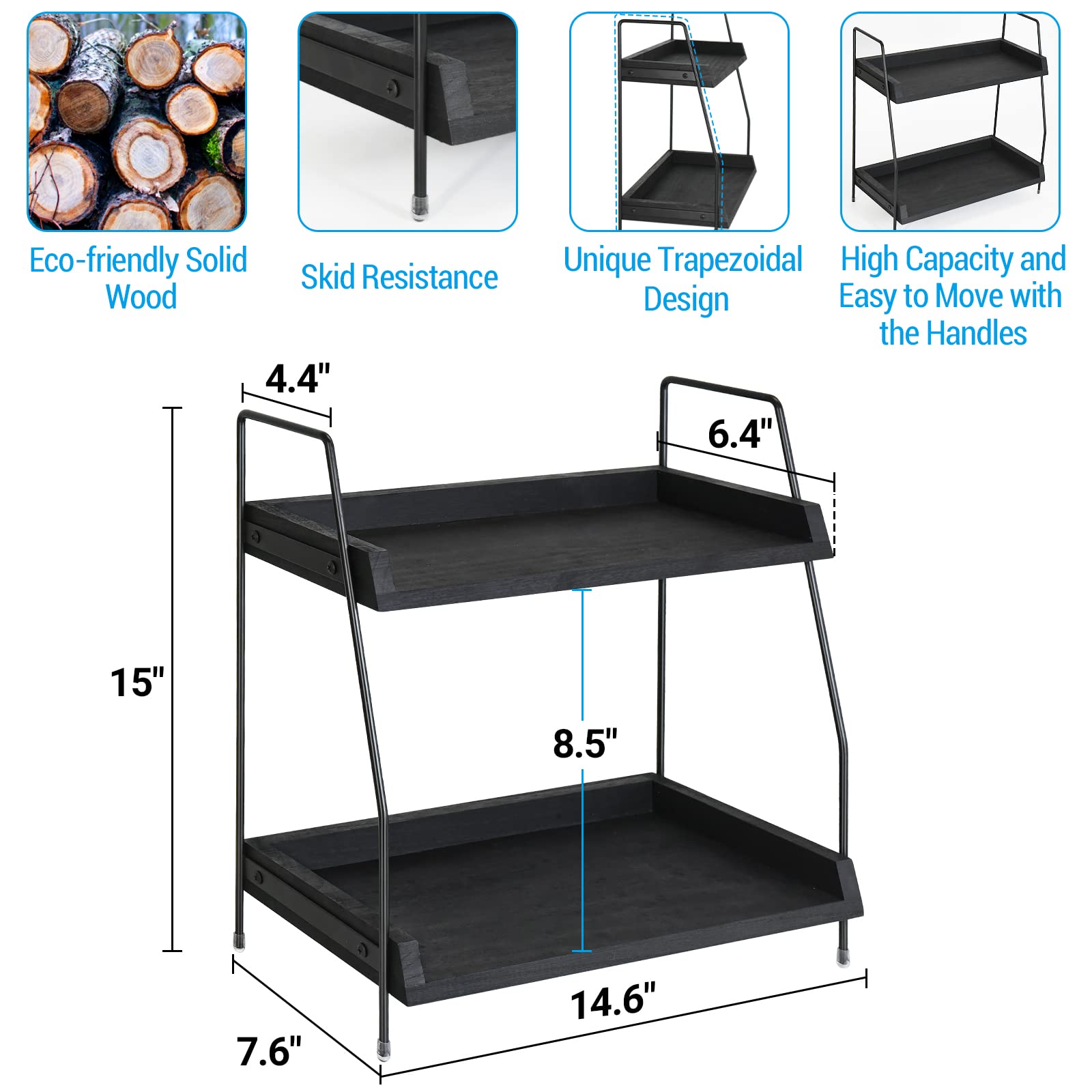 Premium Coffee Bar Organizer - Countertop Kitchen Shelf for Coffee Station, Condiment Storage & Cup Lid Holder | Multi-Purpose for Kitchen, Bathroom & Office (Black)