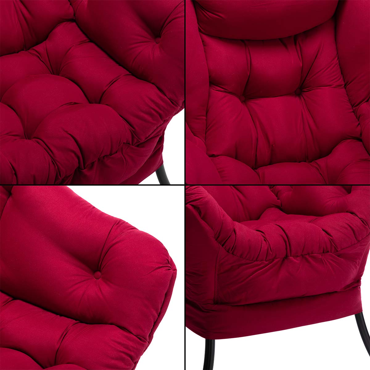 HollyHOME Modern Fabric Oversized Lazy Chair - Thick Padded Comfy Lounge Chair with Armrest, Steel Frame Accent Reading Chair for Living Room, Bedroom, Dorm (Burgundy) | Perfect for Relaxing, Reading & Napping