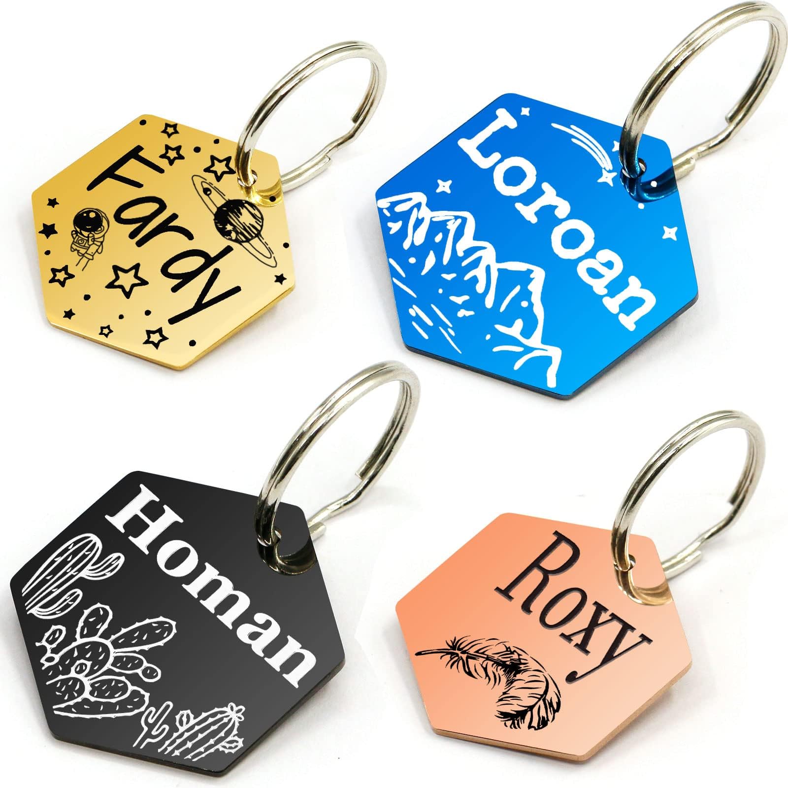 Personalized Stainless Steel Dog & Cat ID Tags - Double Sided Engraved Pet Name Tags with Beautiful Patterns & Fonts | Durable Pet Collar Tags for Dogs, Cats & Small Animals | Perfect for Daily Walks, Travel & Pet Safety
