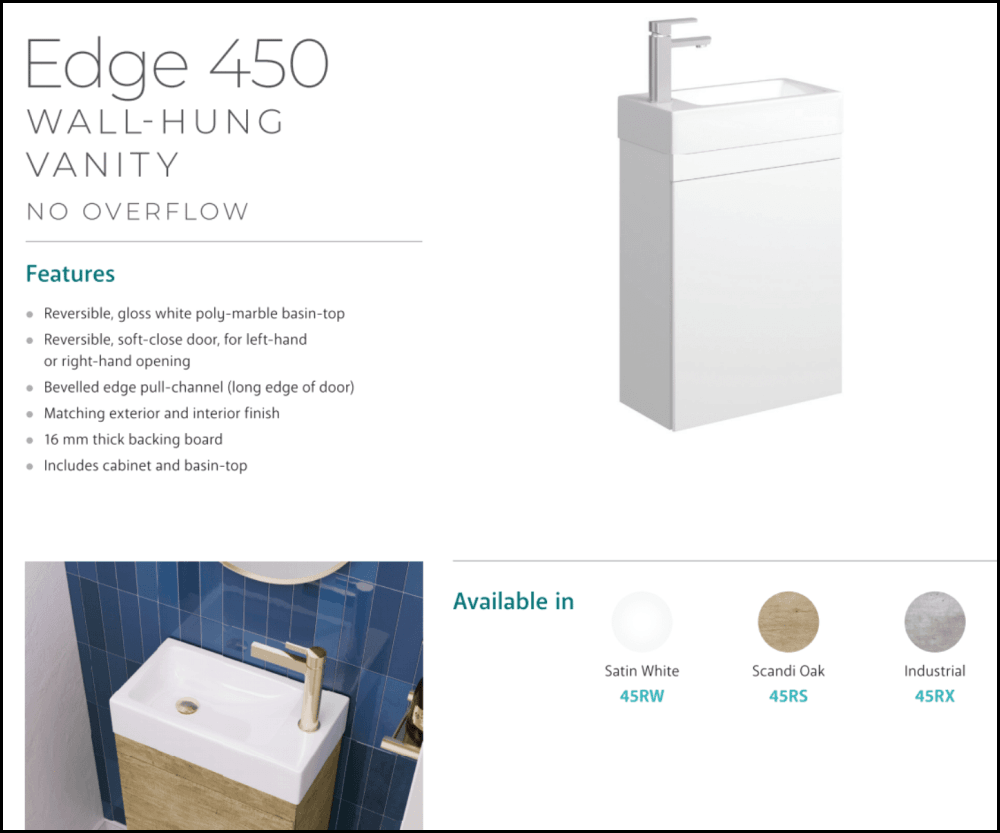 Fienza Edge 45RS Scandi Oak Wall Mounted 450mm Bathroom Vanity - Modern Floating Sink Cabinet for Small Spaces, No Overflow - Perfect for Apartments, Powder Rooms & Contemporary Bathrooms