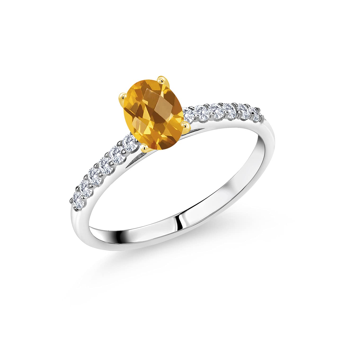 925 Silver & 10K Gold Citrine Moissanite Ring for Women's Jewelry Gift