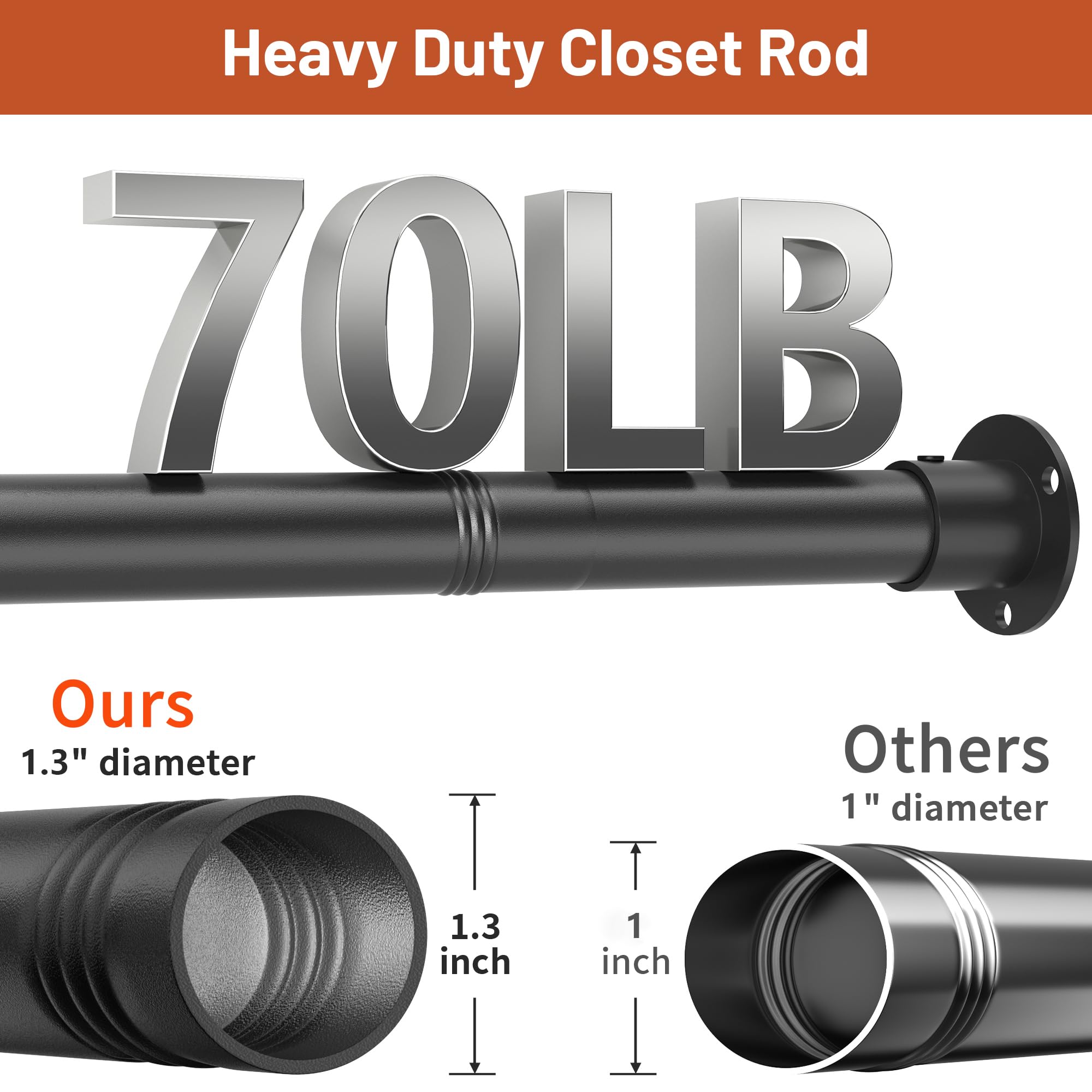 Adjustable Closet Rod 35-98 Inch - Heavy Duty 1.3