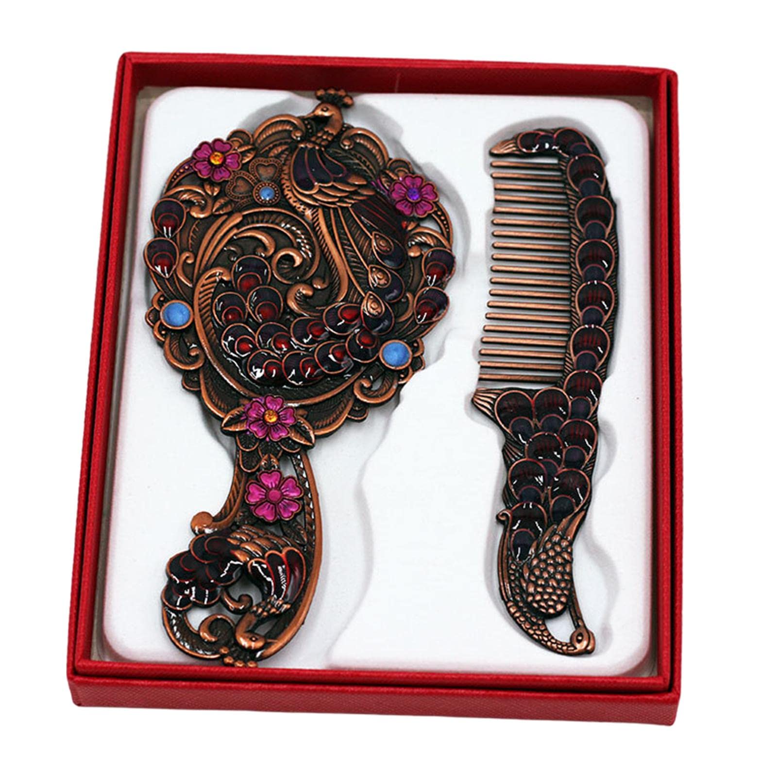 Elegant Embossing Oval Vanity Mirror with Hand Comb Set - Perfect for Dressing Table, Makeup Station & Home Decor