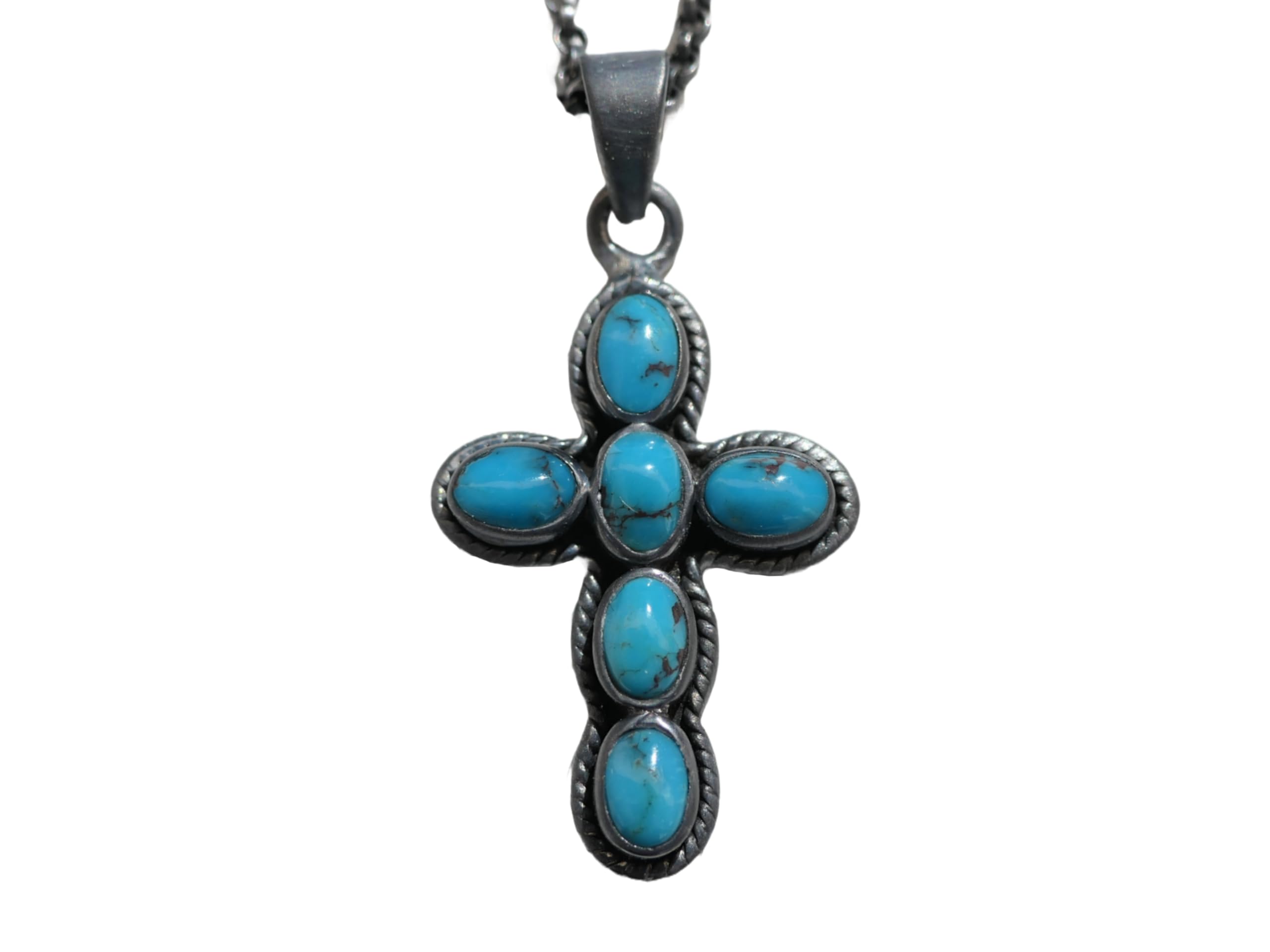 Blue Turquoise Cross Necklace in Black Silver - Rustic Cross Pendant Jewelry for Women & Men, Unique Birthstone Gift for Her/Him | Perfect for Christmas, Birthday & Spiritual Occasions