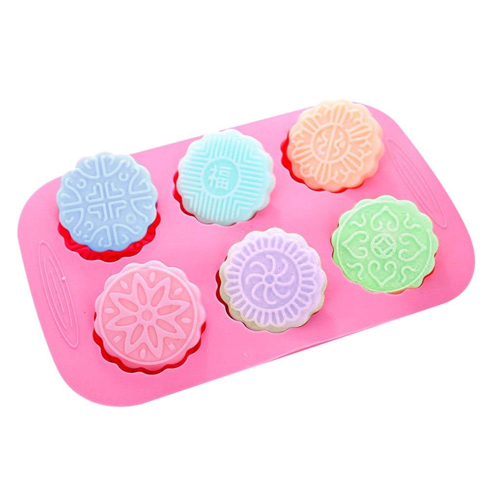 X-Haibei Round Mooncake Chocolate Lotion Bar Soap Cookies Wax Pink Silicone Mold - 2.5inch Diameter, 1.5oz per Cell - Perfect for DIY Candles, Soaps, Bath Bombs & Baking Treats