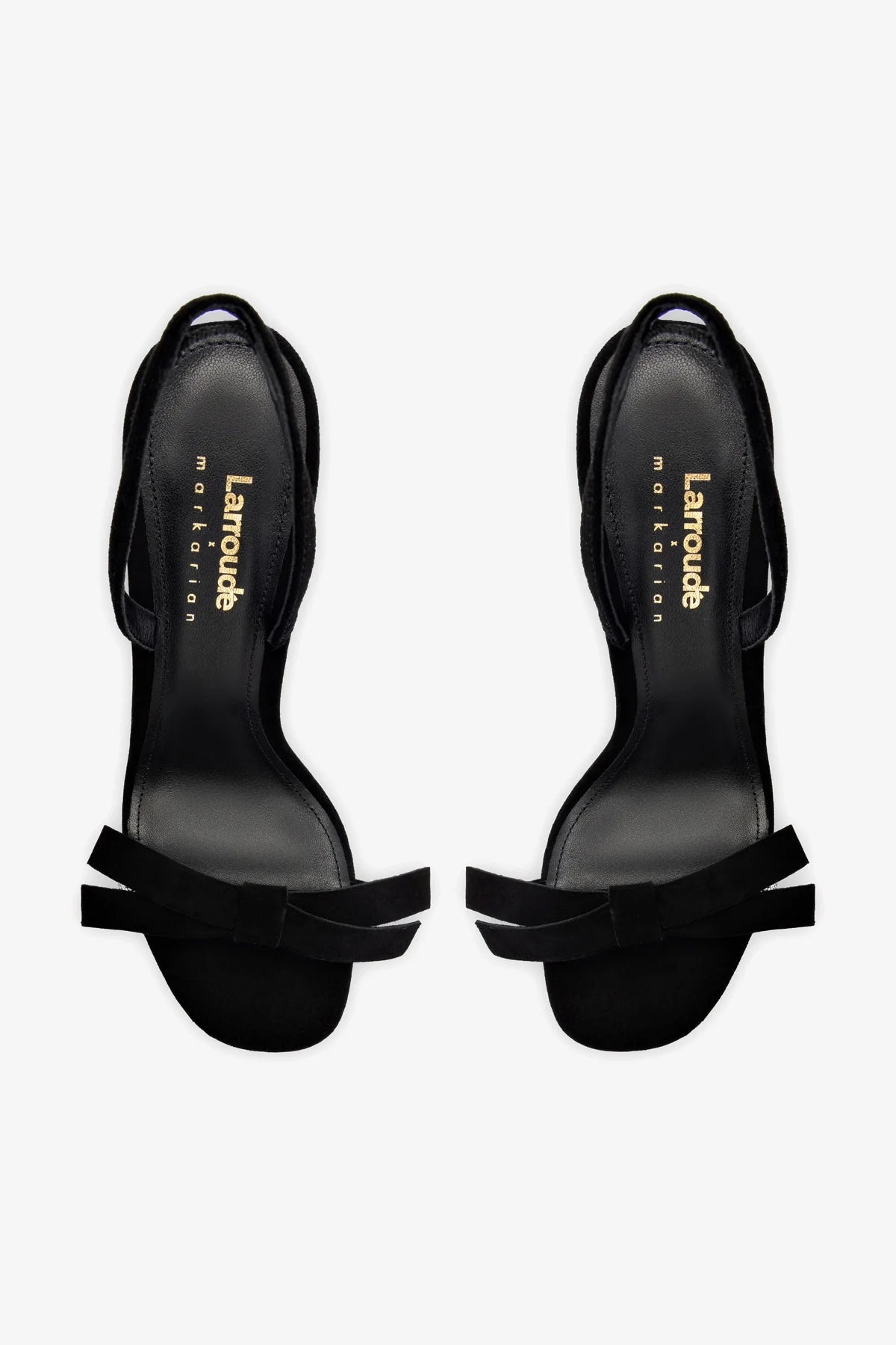 Larroudé x Markarian Black Suede Crystal Sandals - Elegant Women's Dress Sandals for Weddings, Parties & Special Occasions
