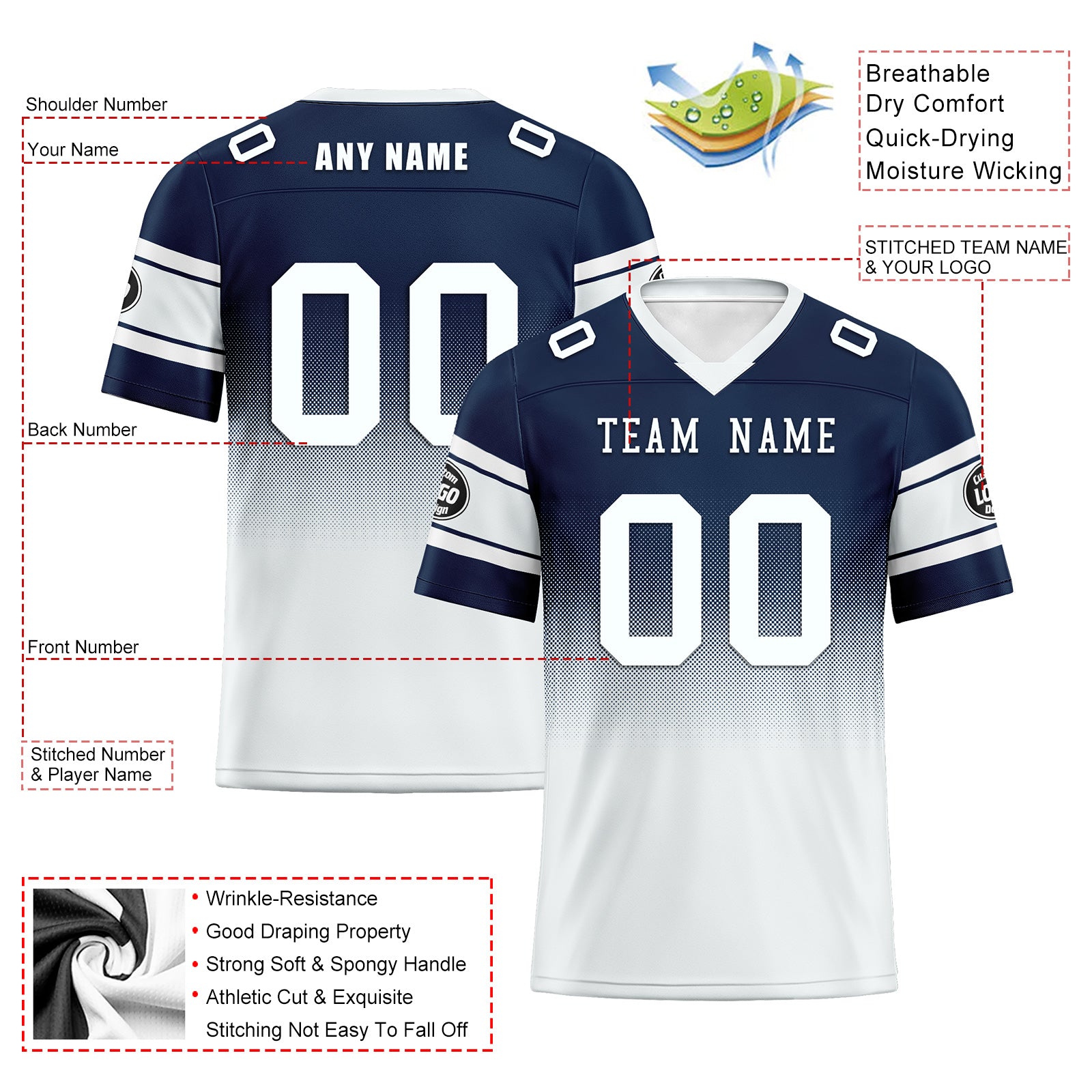 Custom Dallas Cowboys Blue & White Football Jersey and Hat Combo - Personalized NFL Fan Gear for Men & Women - Perfect for Game Day, Tailgating, and Sports Events