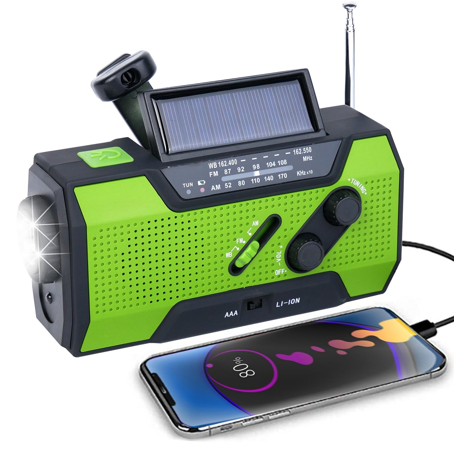 iRonsnow Emergency Weather Radio - Solar Hand Crank Portable AM/FM NOAA Radio with SOS Alarm, 2000mAh USB Phone Charger, Reading Lamp & Flashlight for Camping, Hiking, Power Outages and Emergency Preparedness