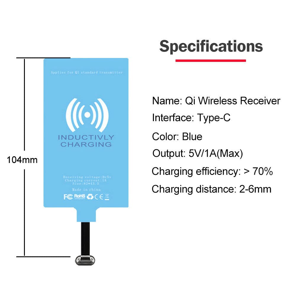 Fast Wireless Charger & USB-C Receiver for Samsung Galaxy A12/A22/A32/A42/A52/A72 - Qi-Certified Charging Pad & Adapter for Home, Office, Car