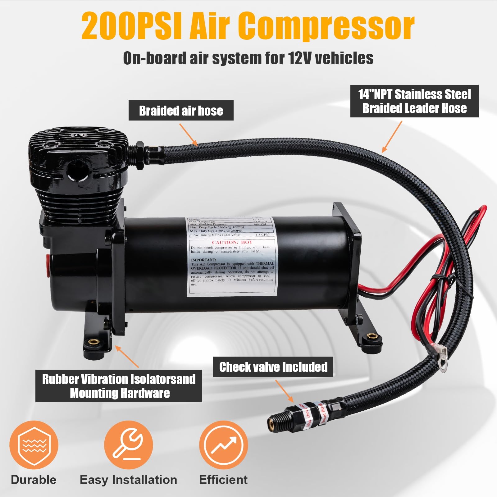 Heavy Duty 200 PSI Air Horn Compressor Kit - 12V Train Horn & Air Suspension Compressor with 3/8 NPT & 1/4 NPT Fittings - for Trucks, Cars, RVs & Off-Road Vehicles - Perfect for Emergency Alerts & Custom Air Ride Systems
