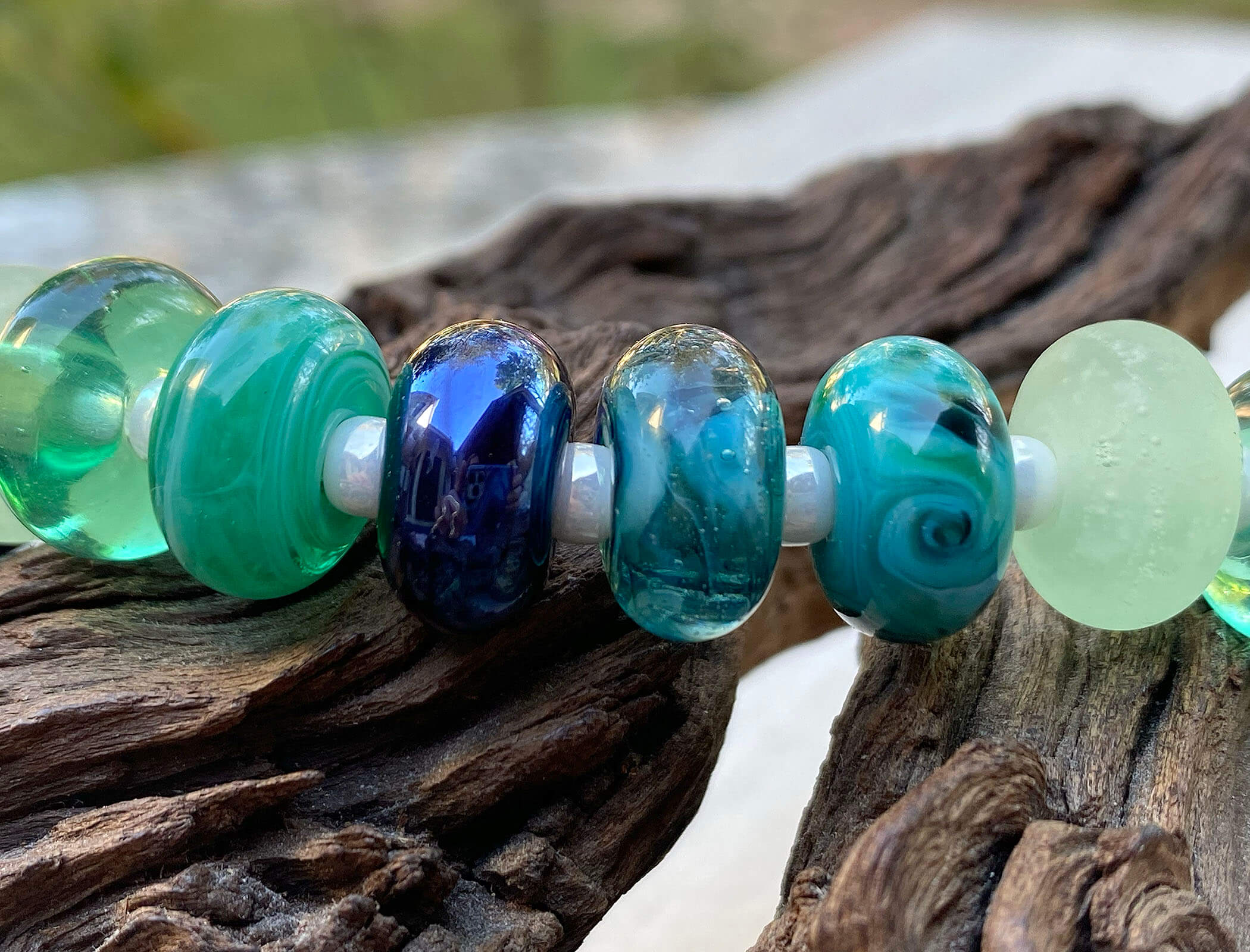 Handmade Teal Green Swirls Lampwork Glass Beads Set for Jewelry Making - DIY Necklace, Bracelet, Earrings Craft Supplies - Perfect for Boho, Wedding & Gift Projects