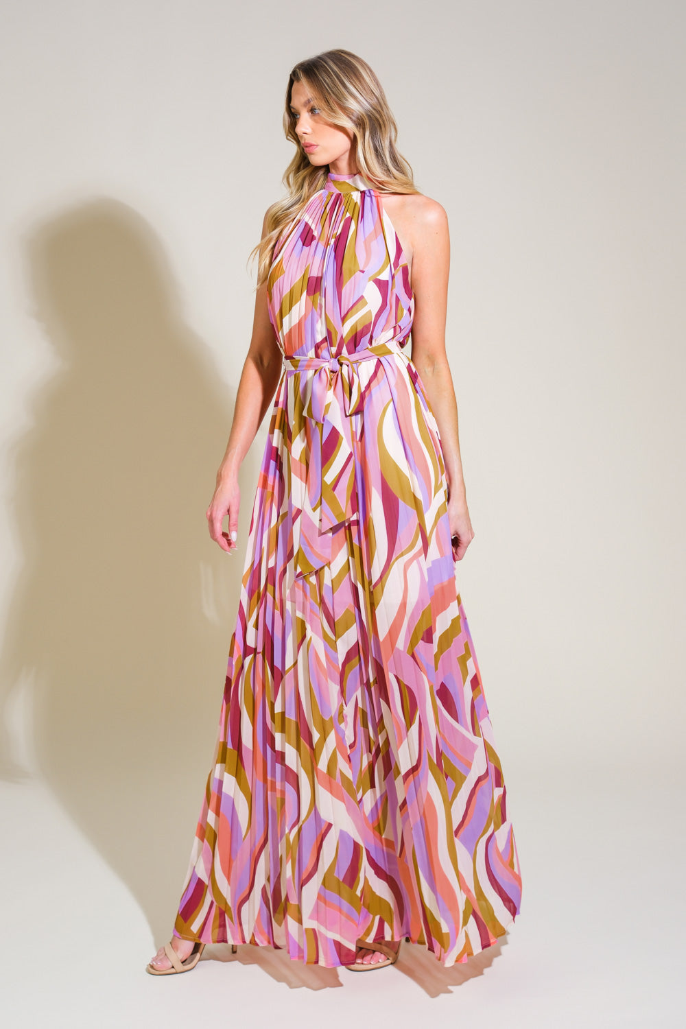 Mireille Halter Maxi Dress for Women - Elegant Long Sleeve Flowy Summer Dress for Beach, Wedding & Party Occasions