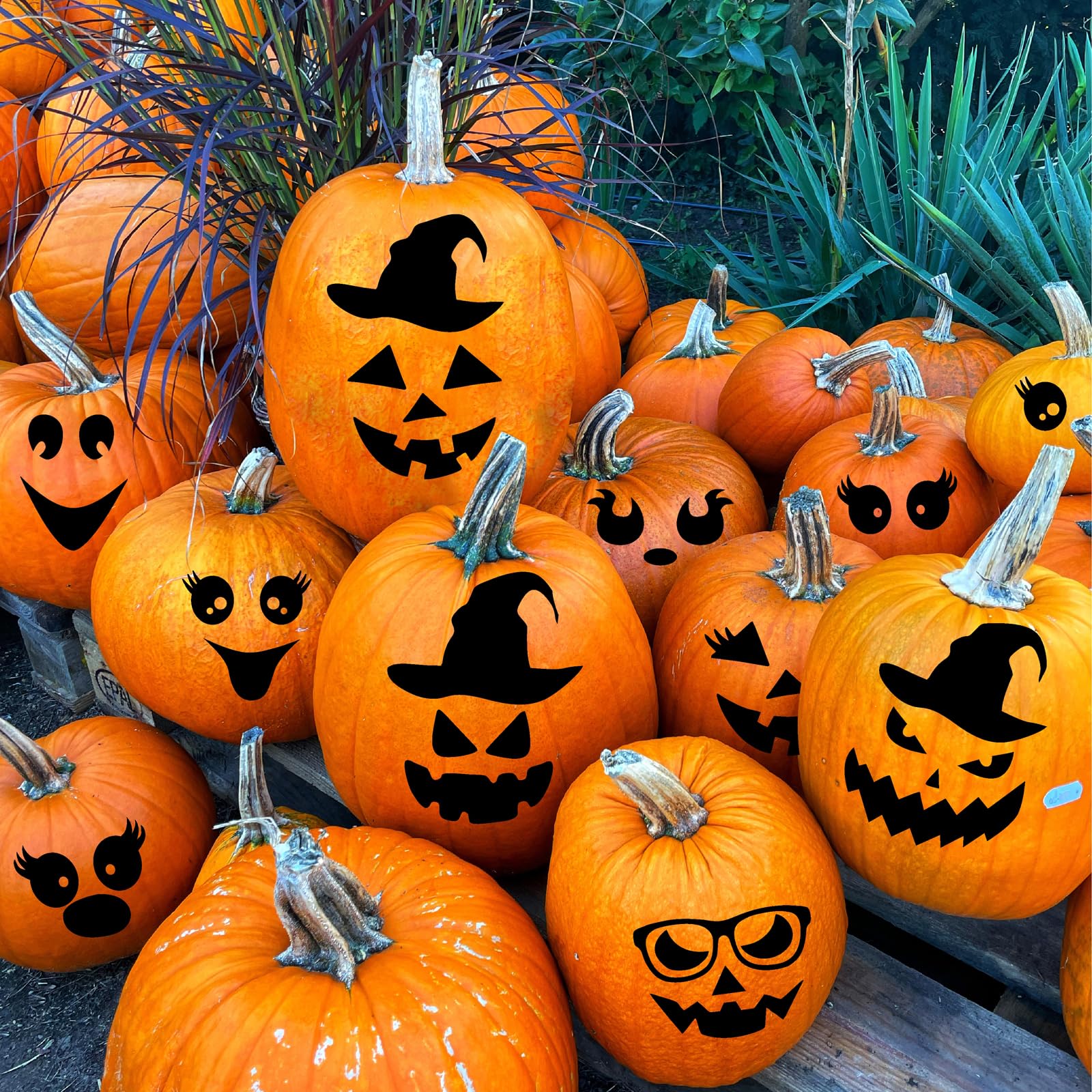 Halloween Pumpkin Face Stickers - Cute & Scary Vinyl Decals for Pumpkins, Glass Jars - DIY Halloween Party Decorations & Crafts - Perfect for Pumpkin Carving, Window Decor, and Halloween Party Supplies