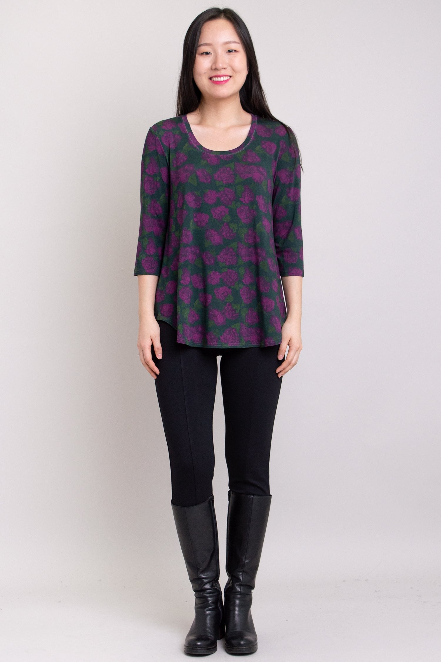 Jazz 3/4 Sleeve Women's Top with Watercolor Floral Print - Soft Bamboo Fabric - Perfect for Casual Wear, Summer Outfits & Music Festivals
