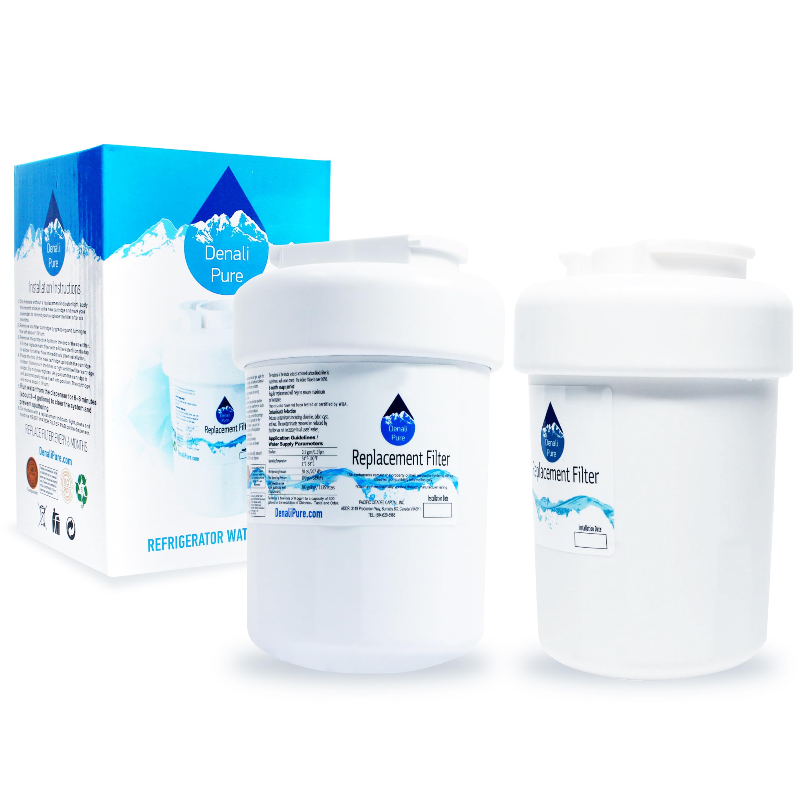 2-Pack GE GSS25WGSABB Refrigerator Water Filter Replacement - Compatible with MWF & MWFP Fridge Water Filters | Improves Taste & Reduces Contaminants for Clean Drinking Water