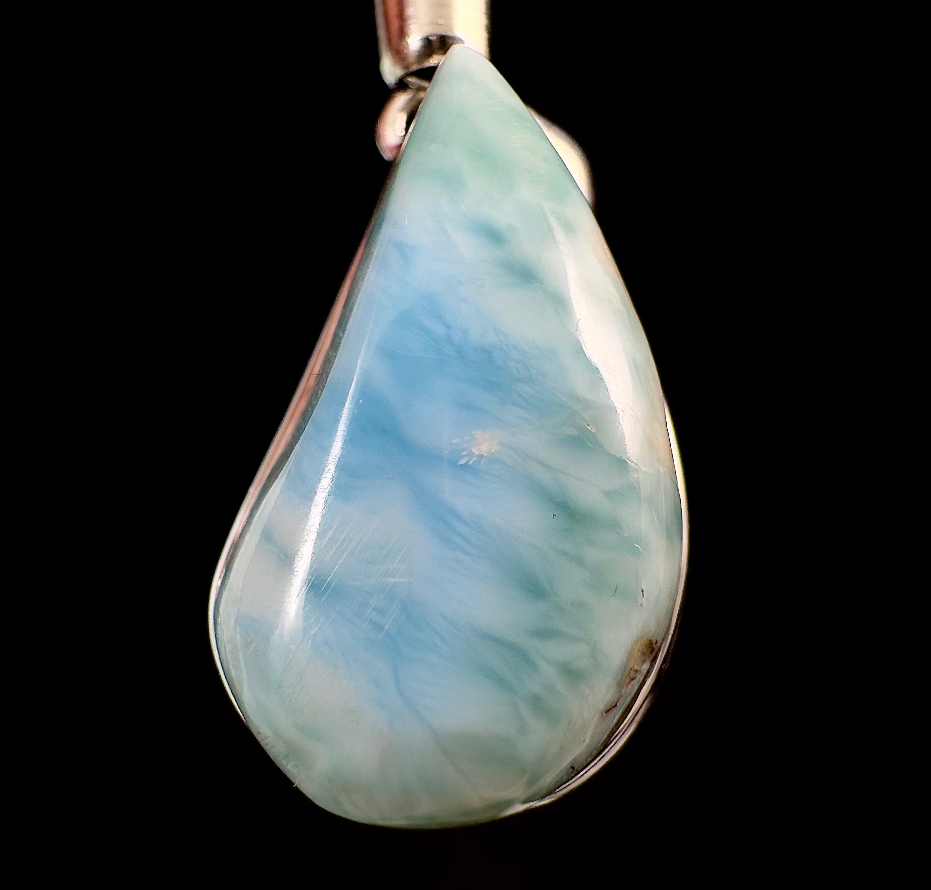 LARIMAR Crystal Pendant Necklace - Genuine Sterling Silver Handmade Jewelry with Healing Stones - Dolphin Shaped Larimar Pendant 53378 - Perfect for Meditation, Yoga & Spiritual Gifts
