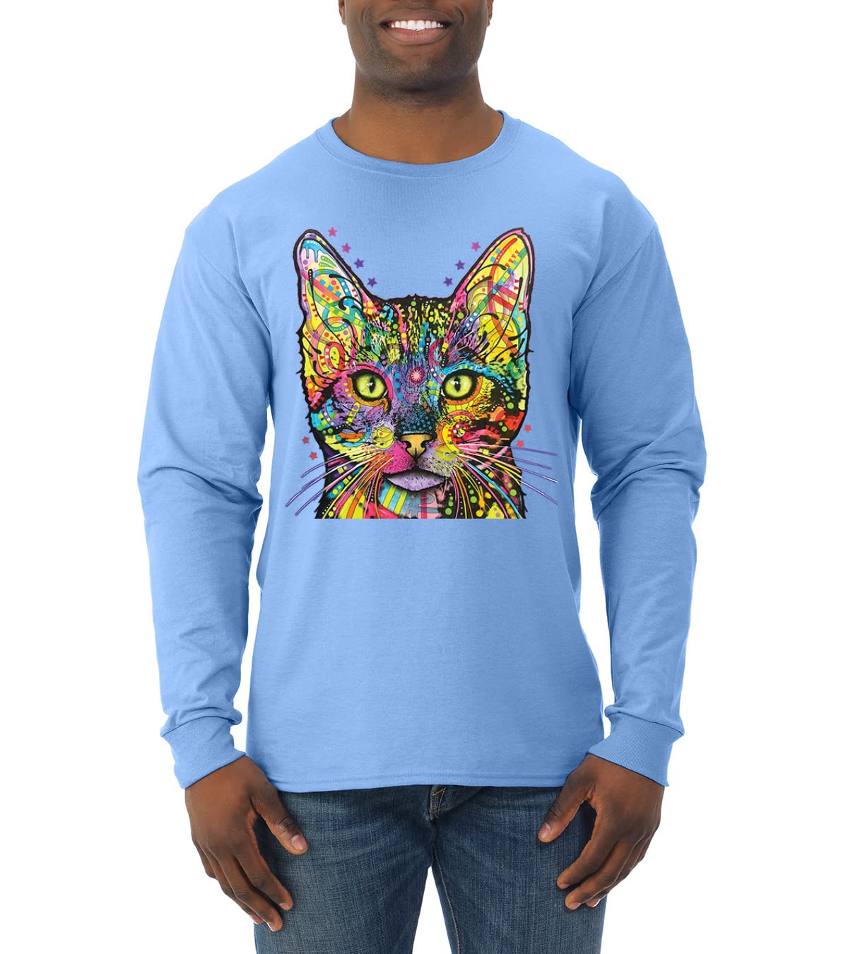 Colorful Cat T-Shirt | Cat Mom & Cat Dad Gifts | Dean Russo Art Animal Lover Long Sleeve Shirt for Men - Perfect for Casual Wear, Cat Lovers & Art Enthusiasts